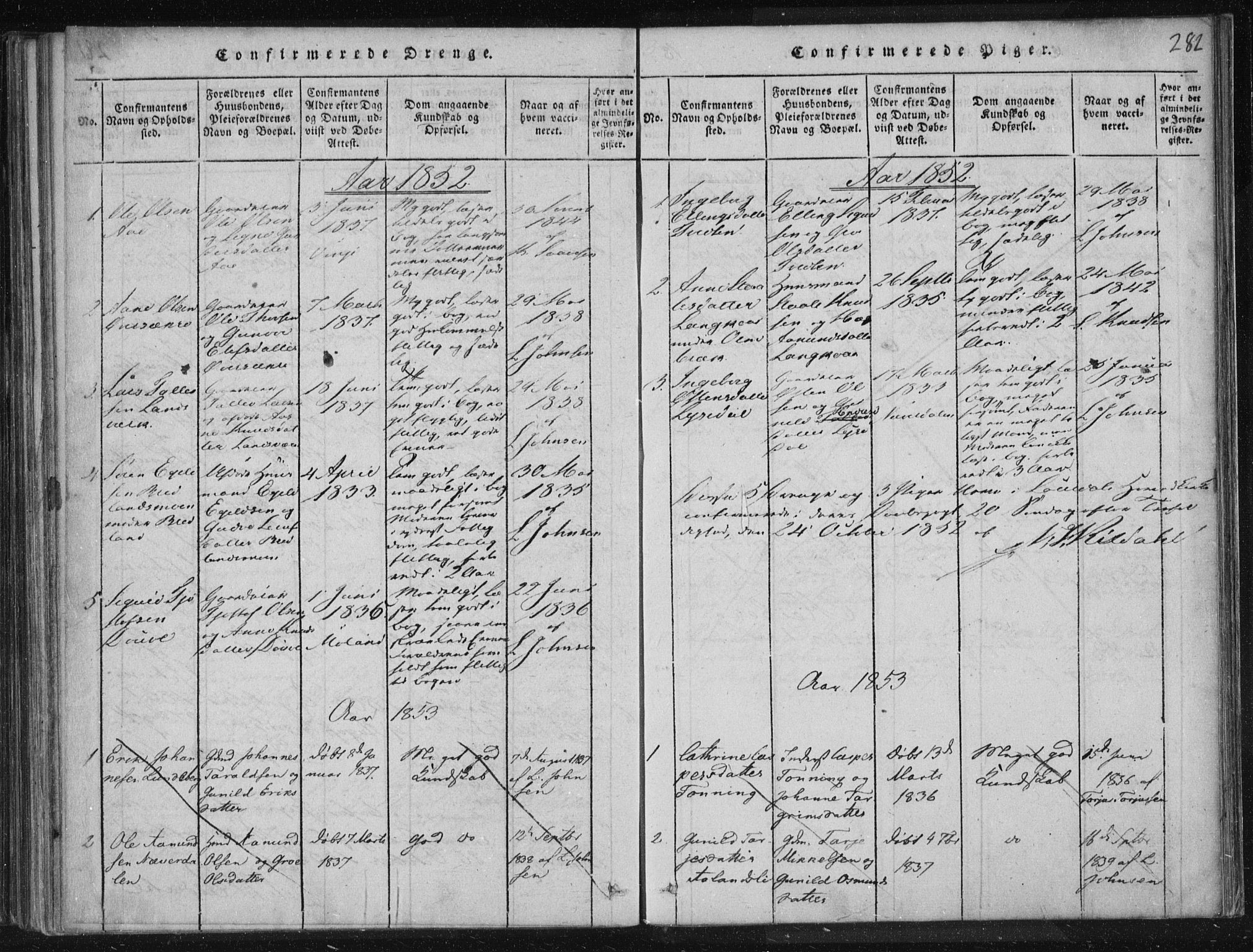 Lårdal kirkebøker, SAKO/A-284/F/Fc/L0001: Ministerialbok nr. III 1, 1815-1860, s. 282