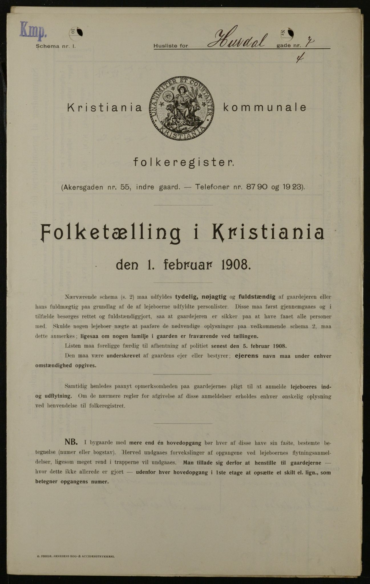 OBA, Kommunal folketelling 1.2.1908 for Kristiania kjøpstad, 1908, s. 37985