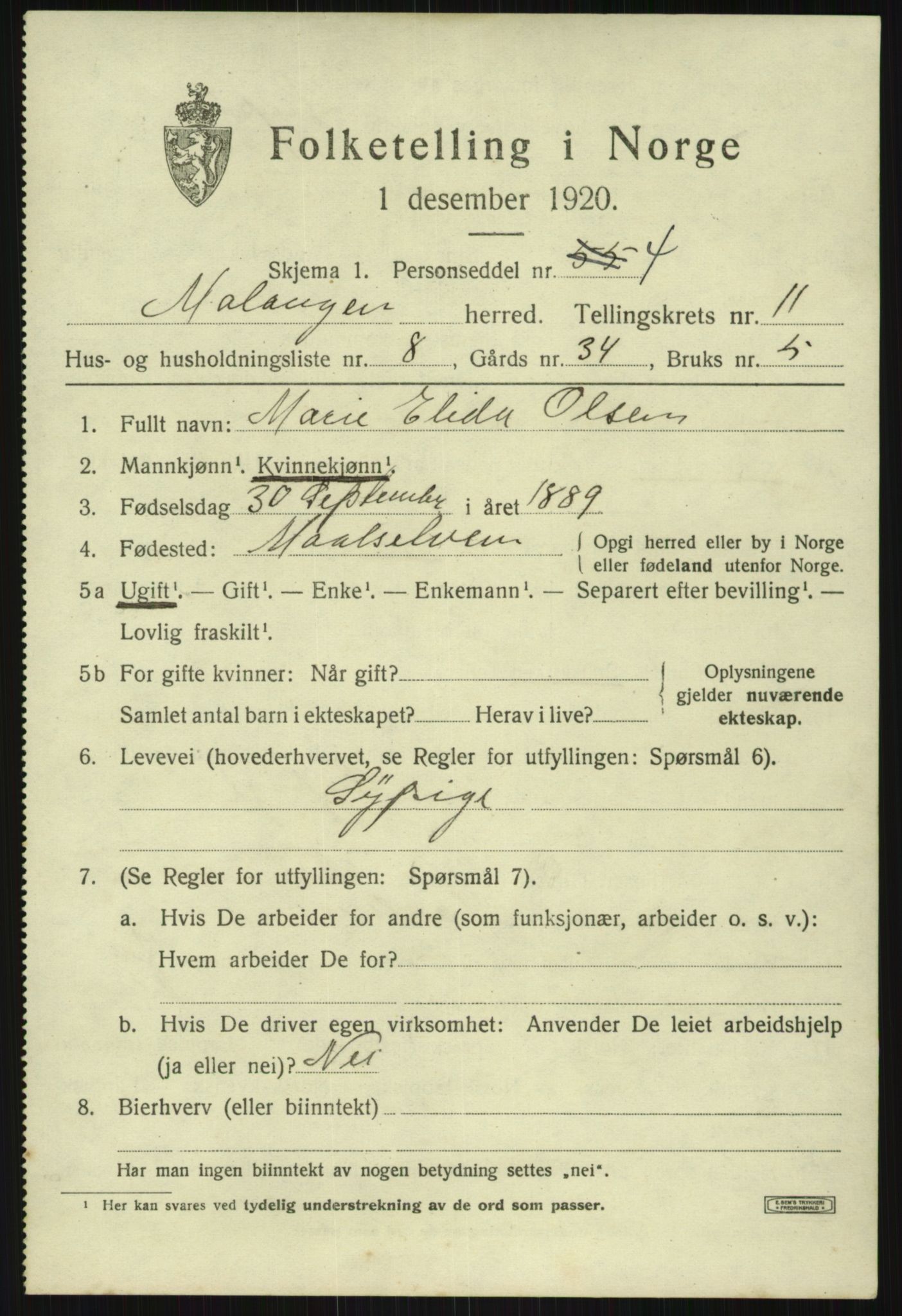 SATØ, Folketelling 1920 for 1932 Malangen herred, 1920, s. 4234