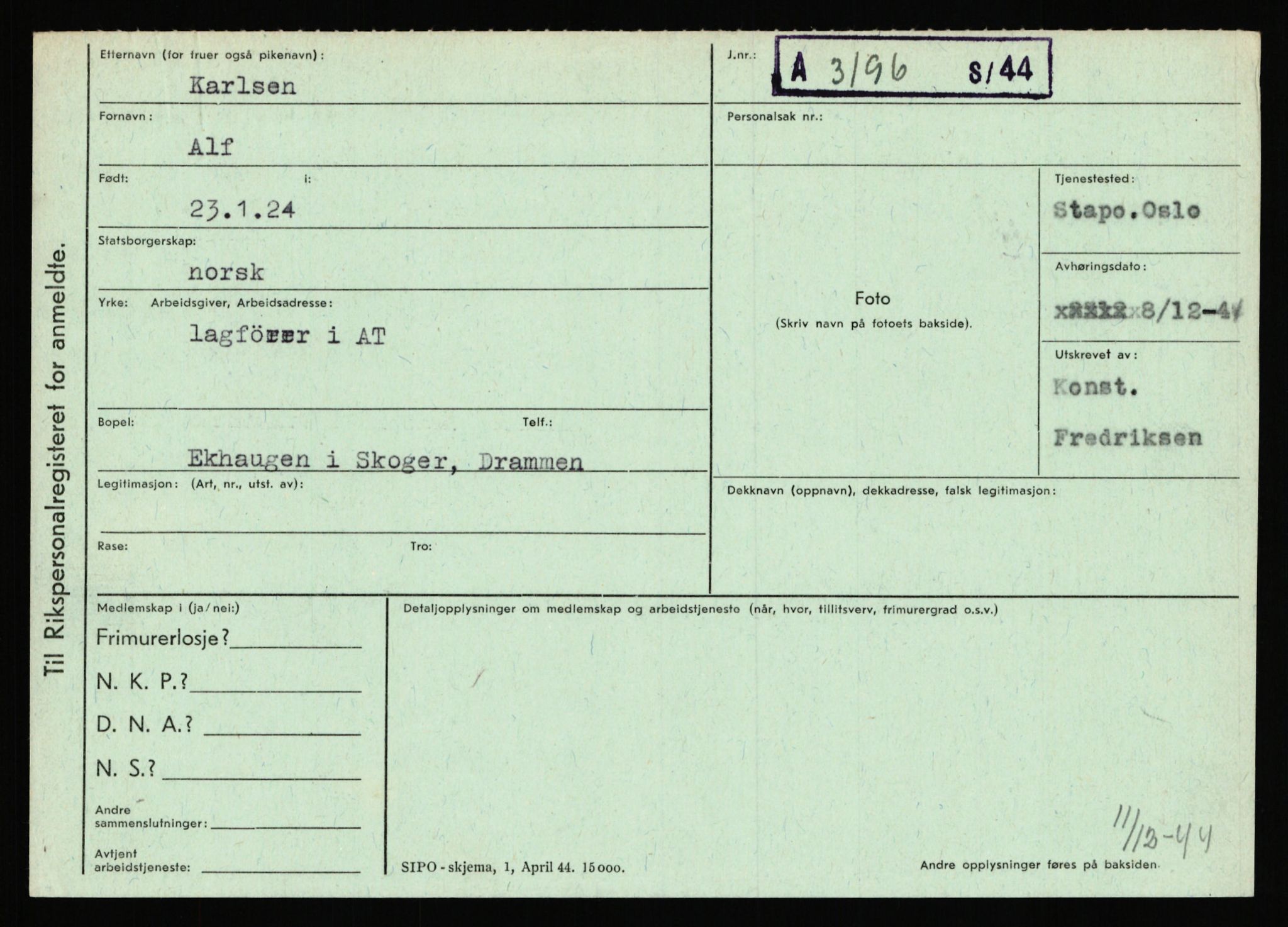 Statspolitiet - Hovedkontoret / Osloavdelingen, AV/RA-S-1329/C/Ca/L0008: Johan(nes)sen - Knoph, 1943-1945, s. 3280