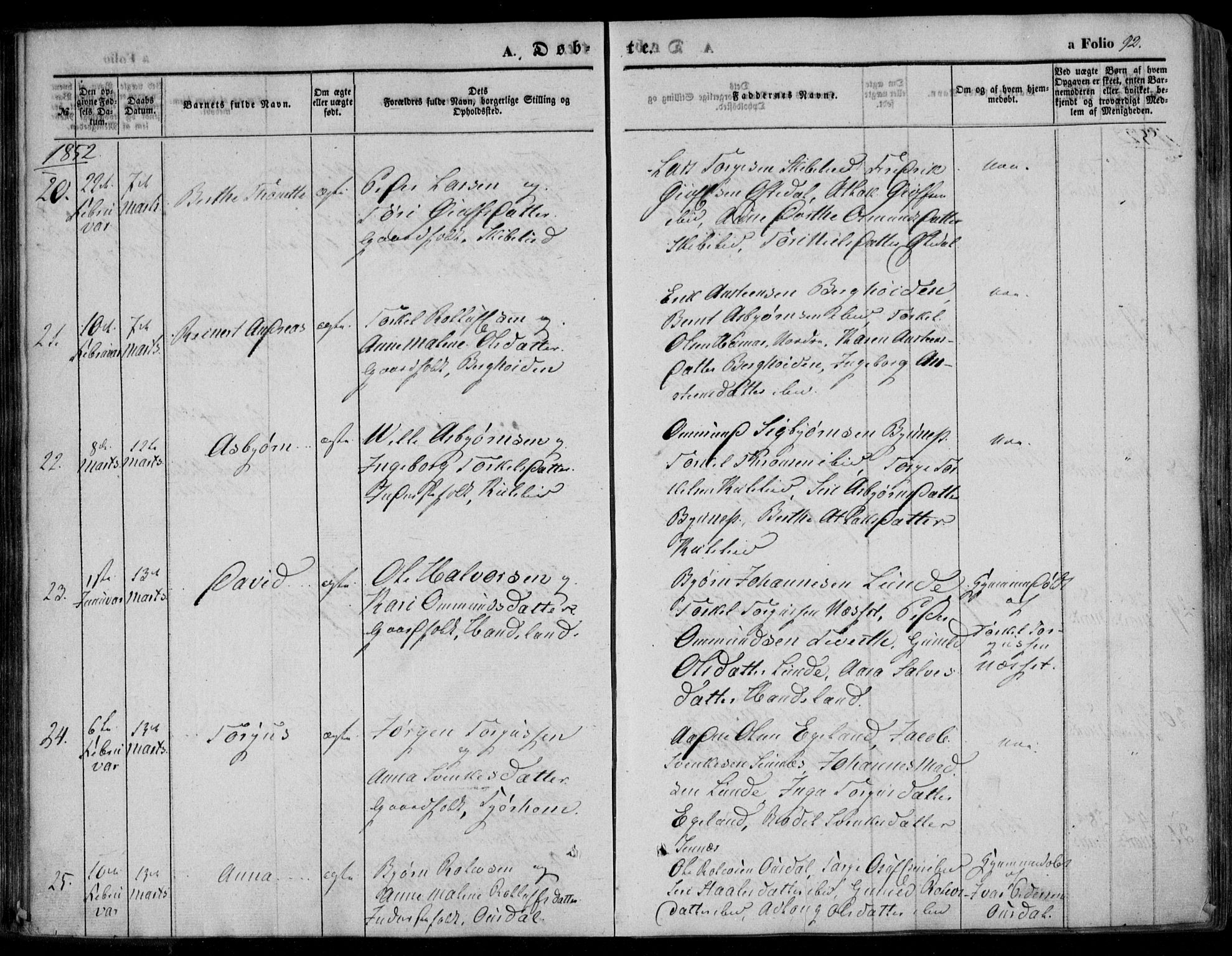 Bakke sokneprestkontor, AV/SAK-1111-0002/F/Fa/Faa/L0005: Ministerialbok nr. A 5, 1847-1855, s. 92