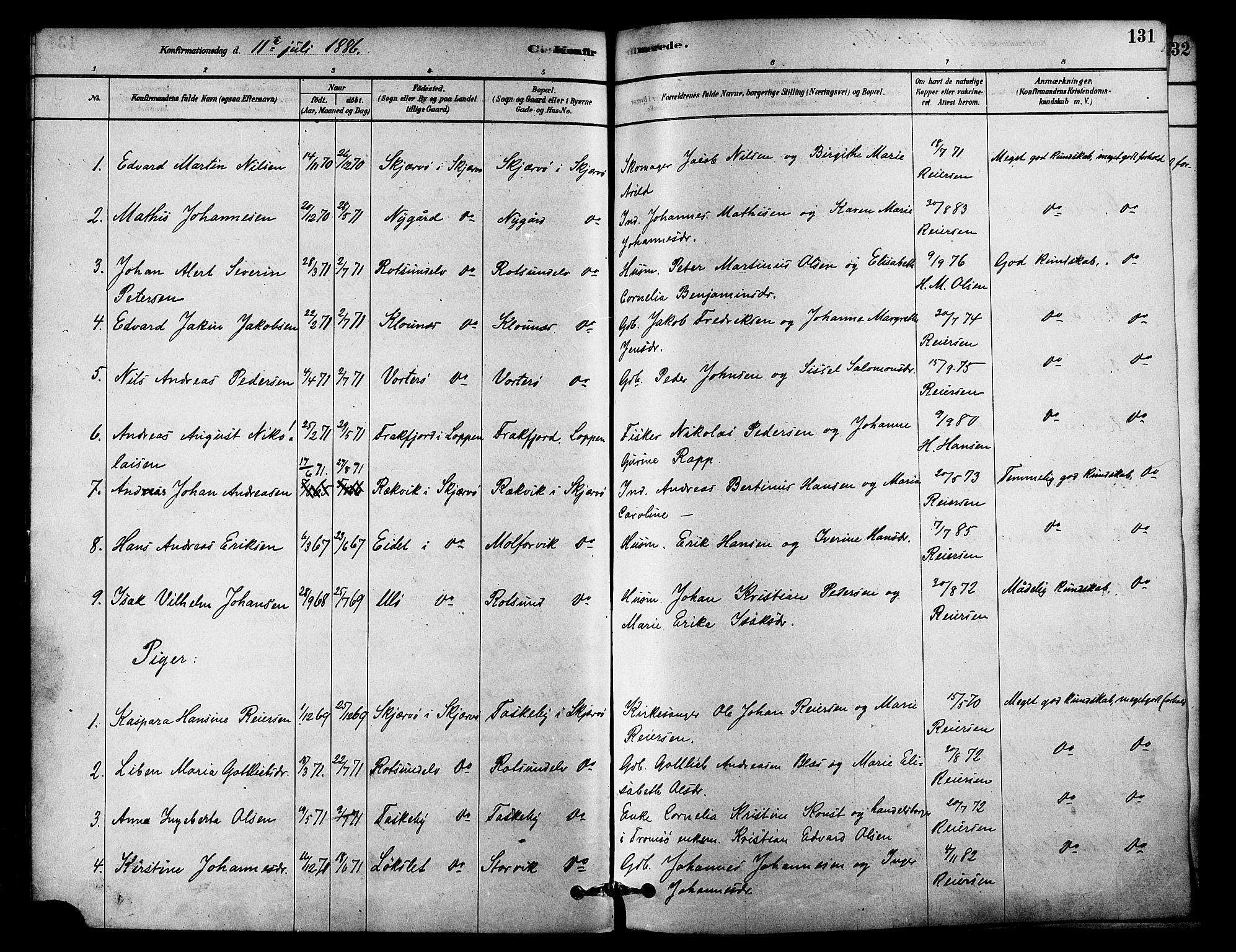 Skjervøy sokneprestkontor, AV/SATØ-S-1300/H/Ha/Haa/L0009kirke: Ministerialbok nr. 9, 1878-1887, s. 131