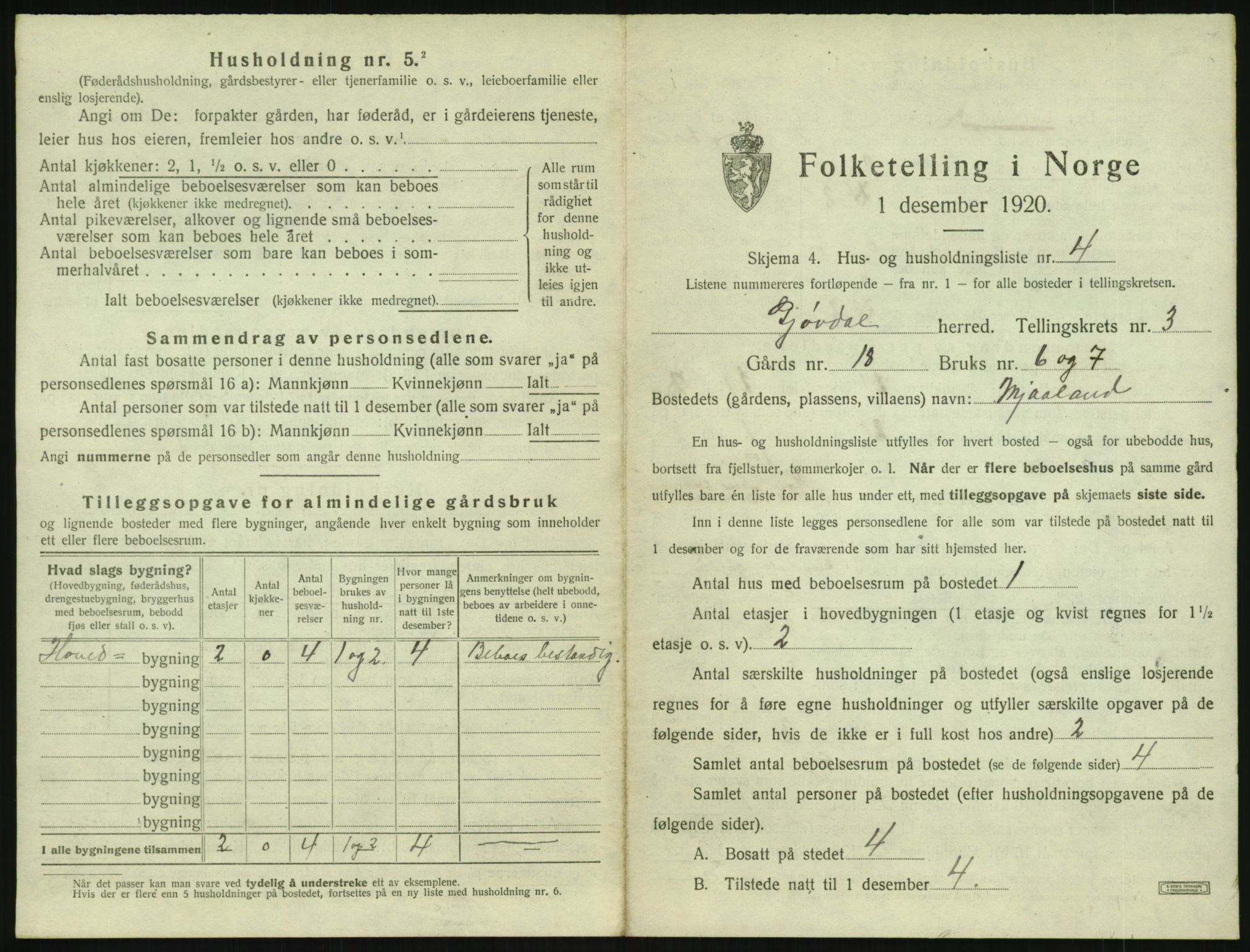 SAK, Folketelling 1920 for 0930 Gjøvdal herred, 1920, s. 194