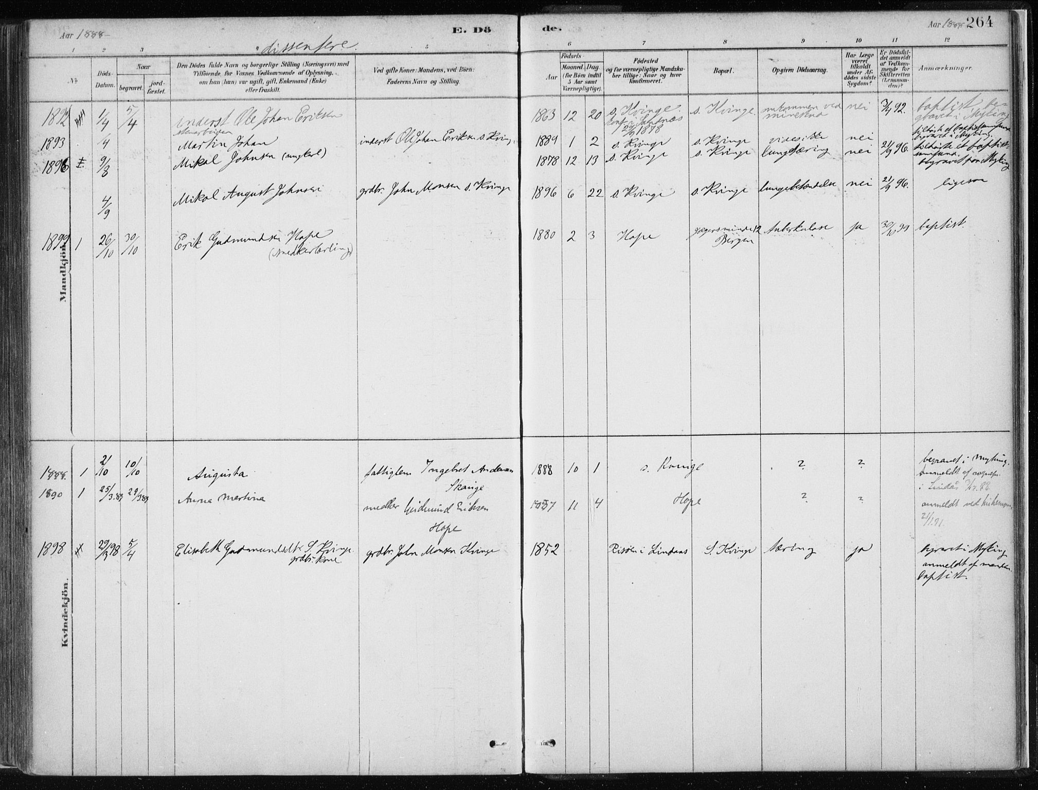 Masfjorden sokneprestembete, AV/SAB-A-77001: Ministerialbok nr. B  1, 1876-1899, s. 264