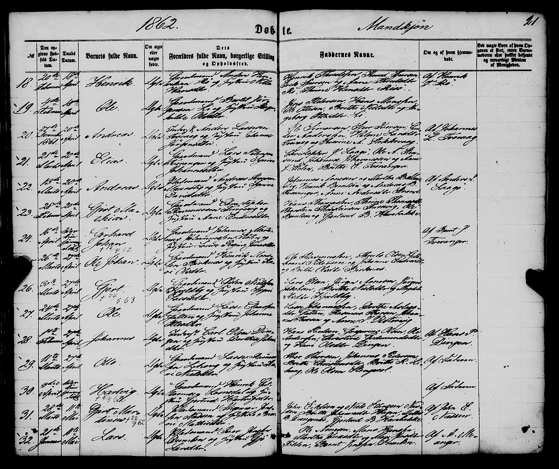 Gulen sokneprestembete, AV/SAB-A-80201/H/Haa/Haaa/L0022: Ministerialbok nr. A 22, 1859-1869, s. 21