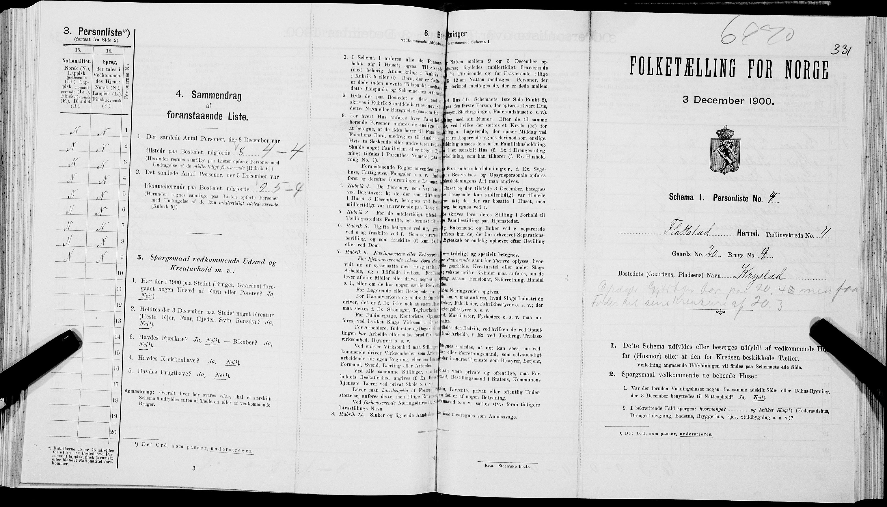 SAT, Folketelling 1900 for 1859 Flakstad herred, 1900, s. 351