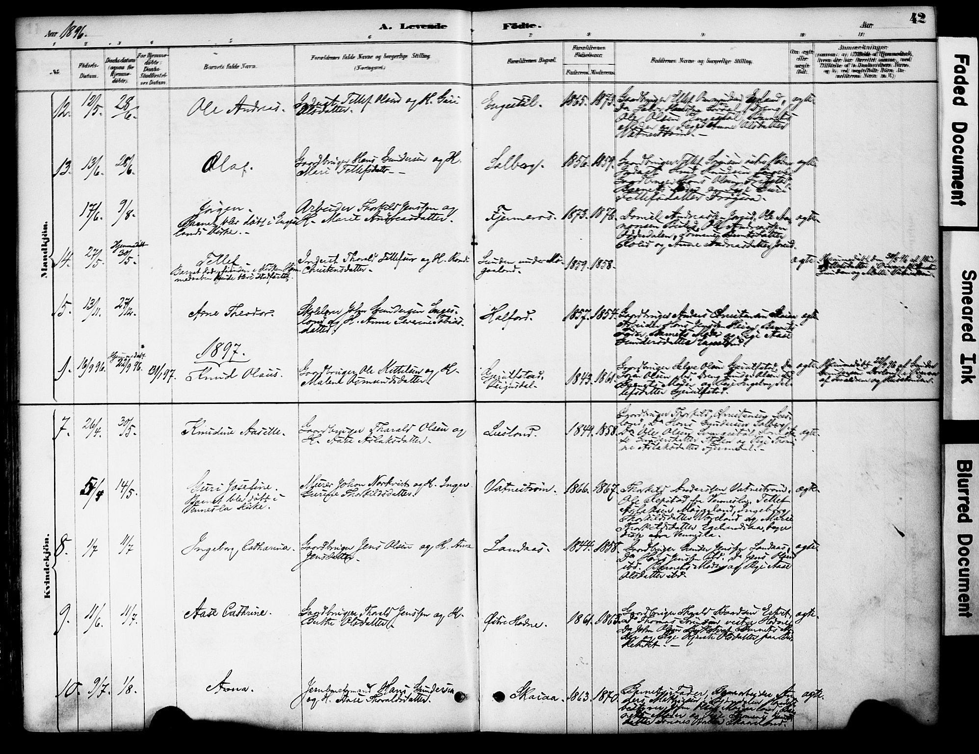 Evje sokneprestkontor, AV/SAK-1111-0008/F/Fa/Fac/L0003: Ministerialbok nr. A 3, 1884-1909, s. 42