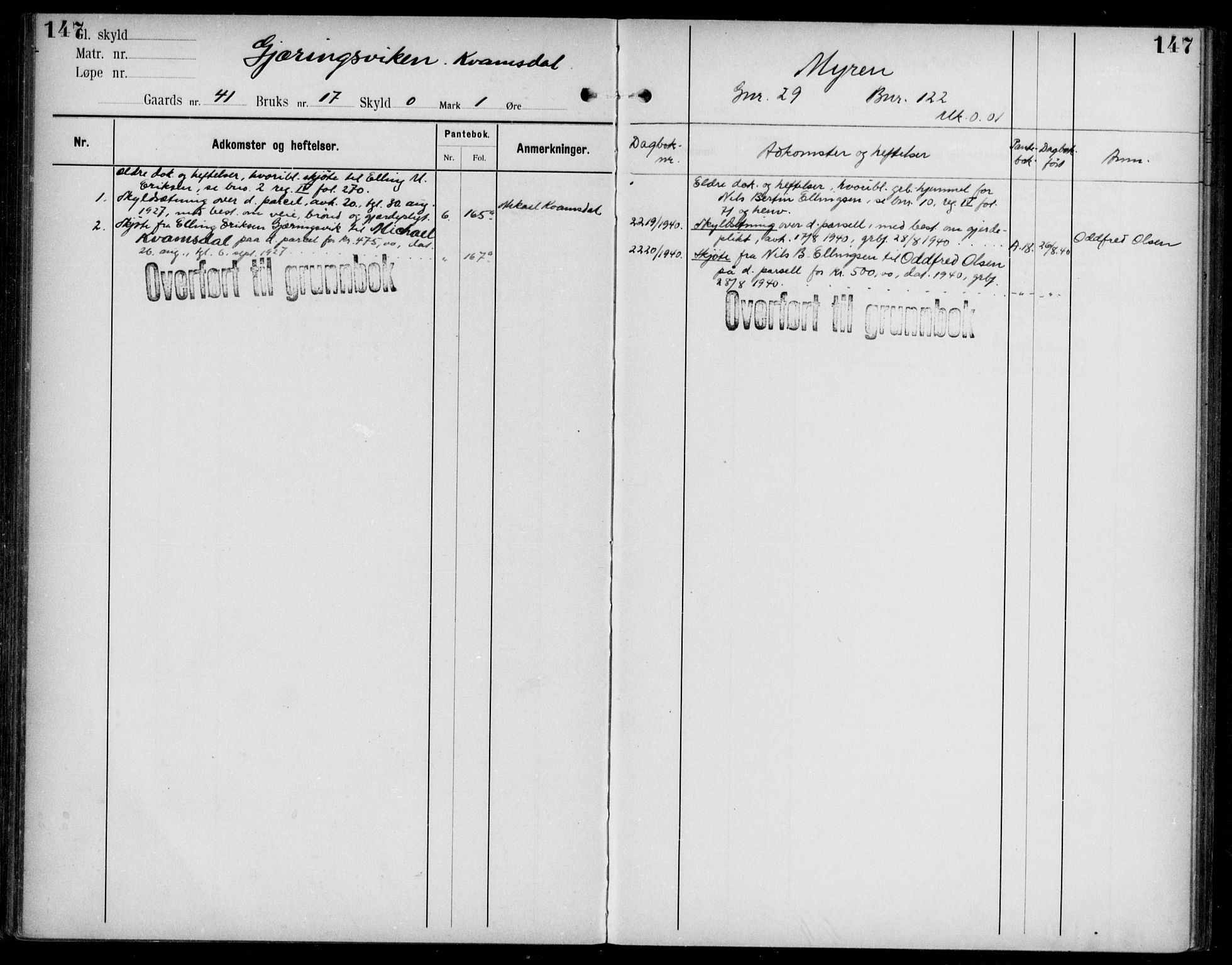 Midhordland sorenskriveri, AV/SAB-A-3001/1/G/Ga/Gab/L0108: Panteregister nr. II.A.b.108, s. 147