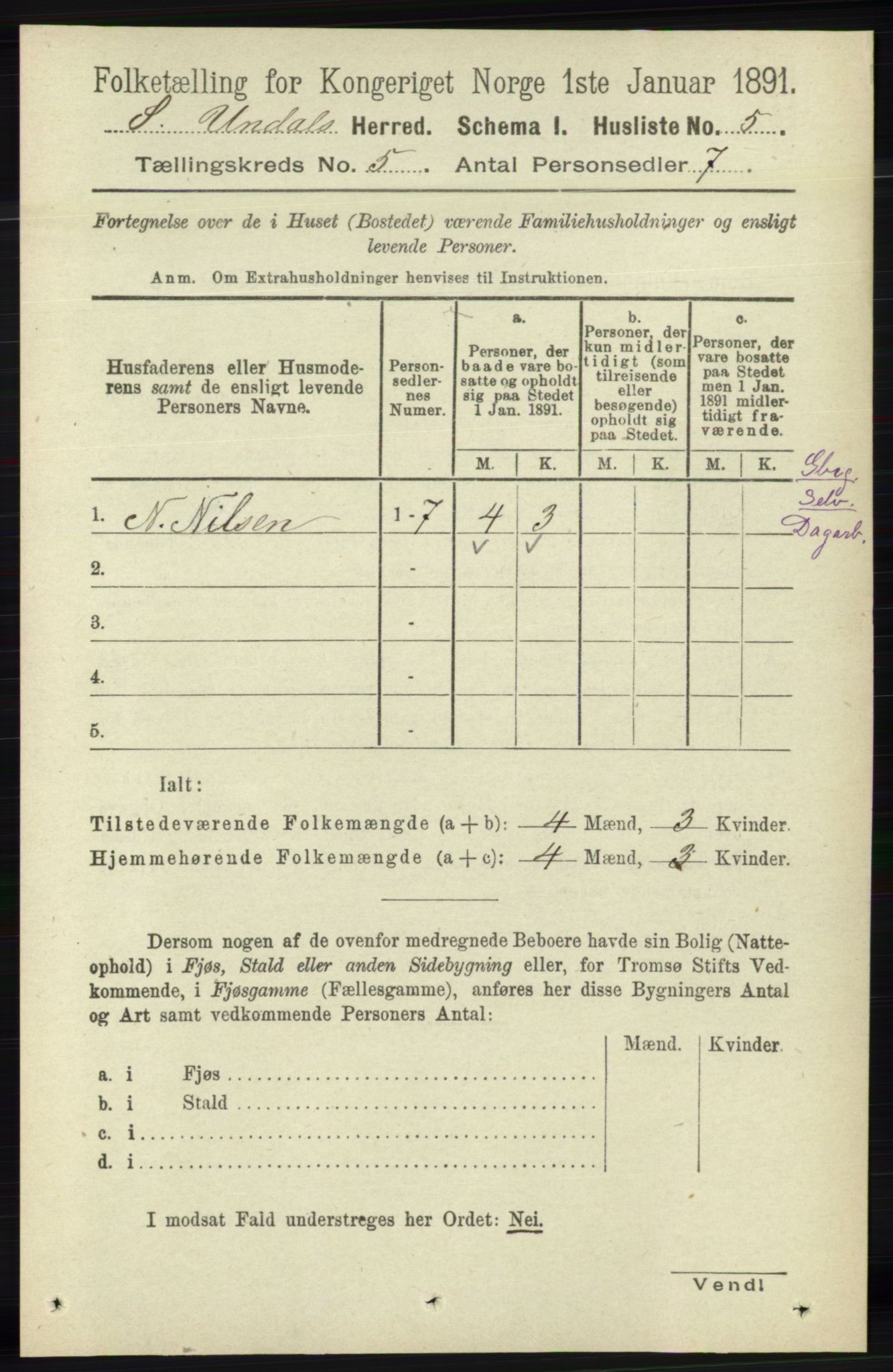 RA, Folketelling 1891 for 1029 Sør-Audnedal herred, 1891, s. 1833