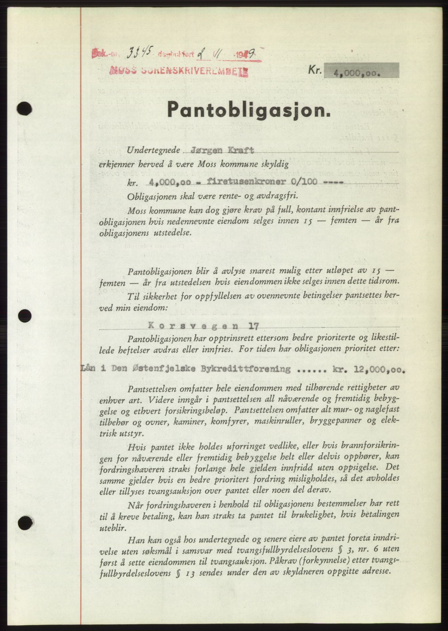 Moss sorenskriveri, SAO/A-10168: Pantebok nr. B23, 1949-1950, Dagboknr: 3345/1949