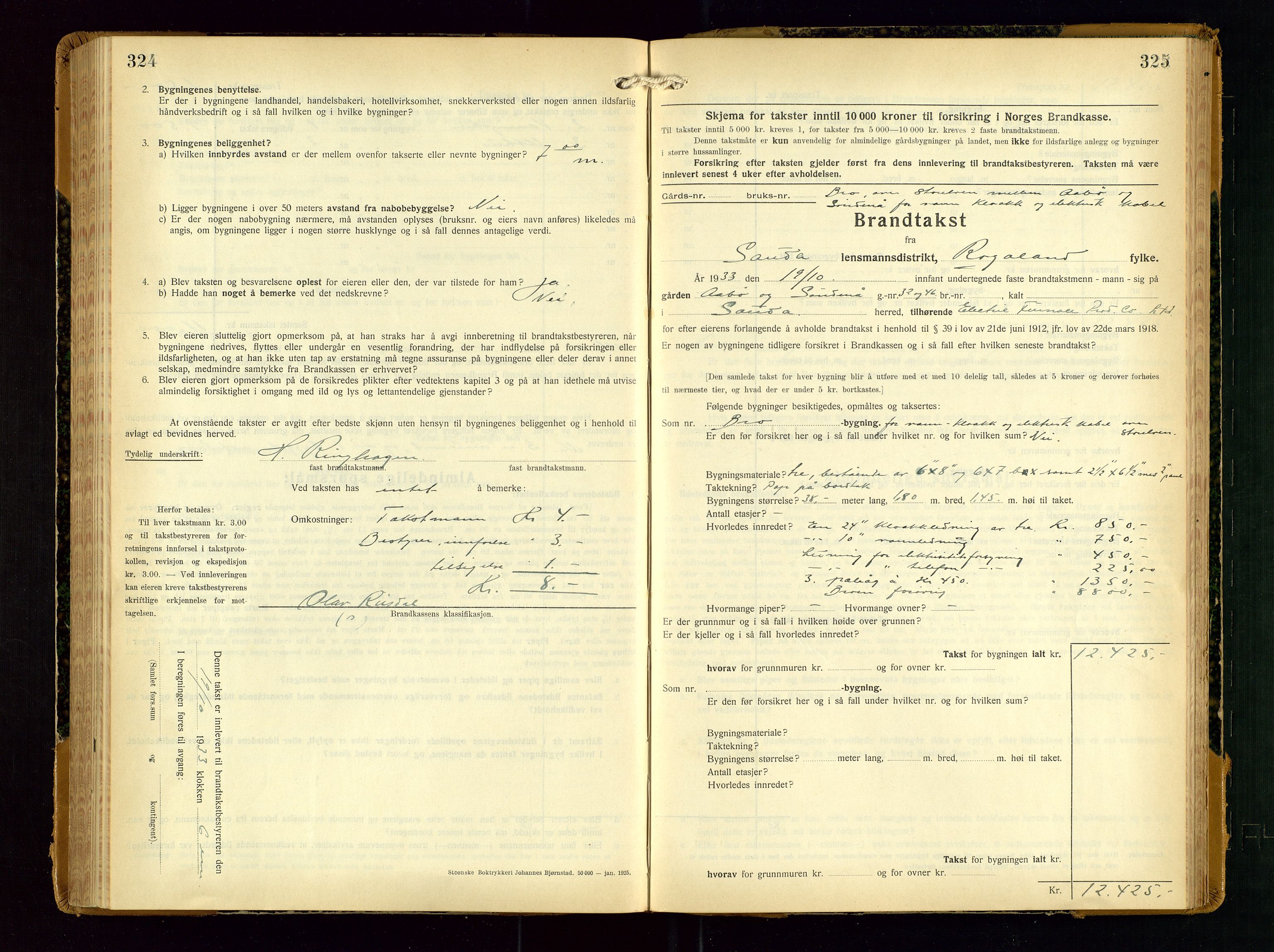 Sauda lensmannskontor, AV/SAST-A-100177/Gob/L0003: Branntakstprotokoll - skjematakst, 1928-1936, s. 324-325