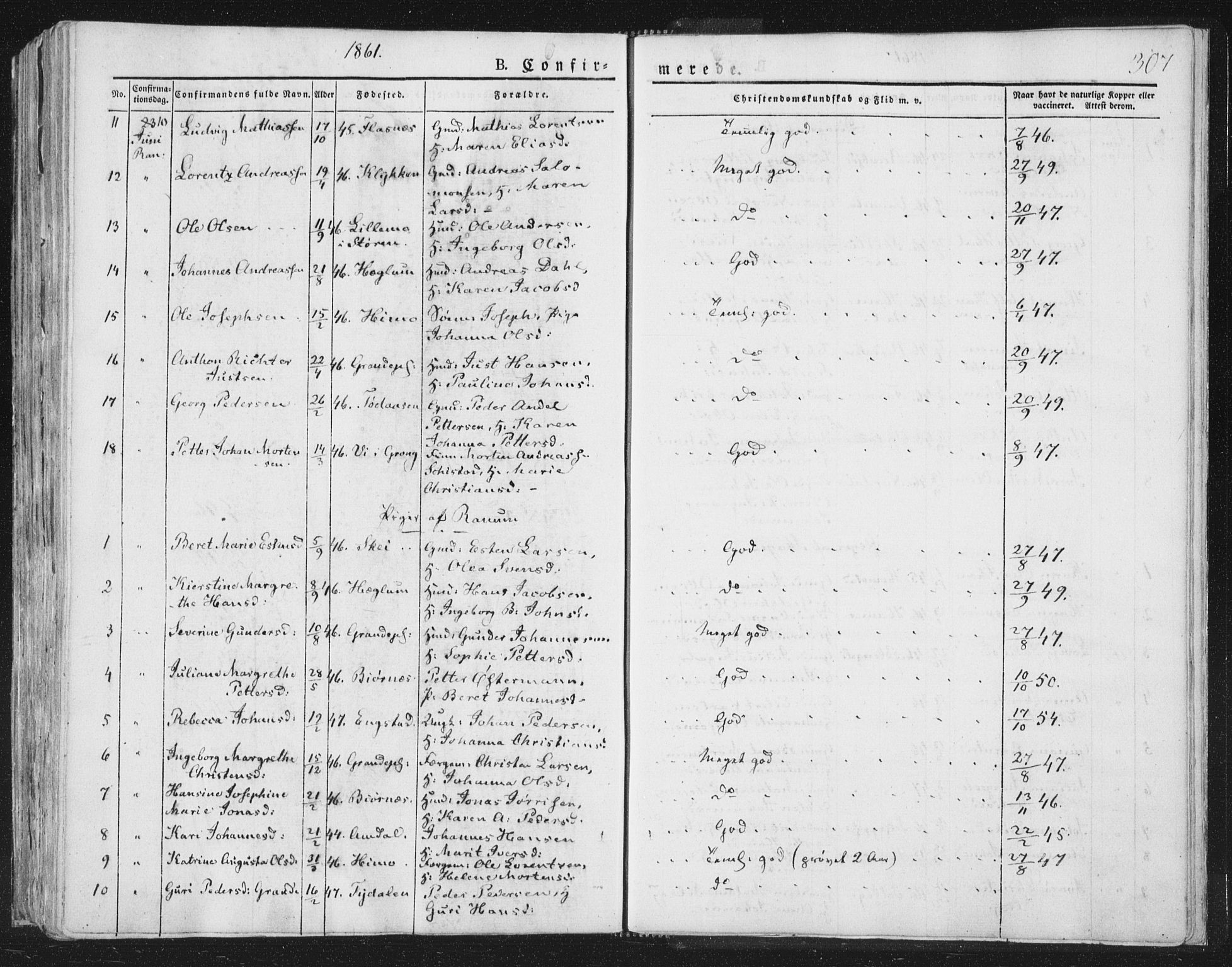Ministerialprotokoller, klokkerbøker og fødselsregistre - Nord-Trøndelag, AV/SAT-A-1458/764/L0551: Ministerialbok nr. 764A07a, 1824-1864, s. 307