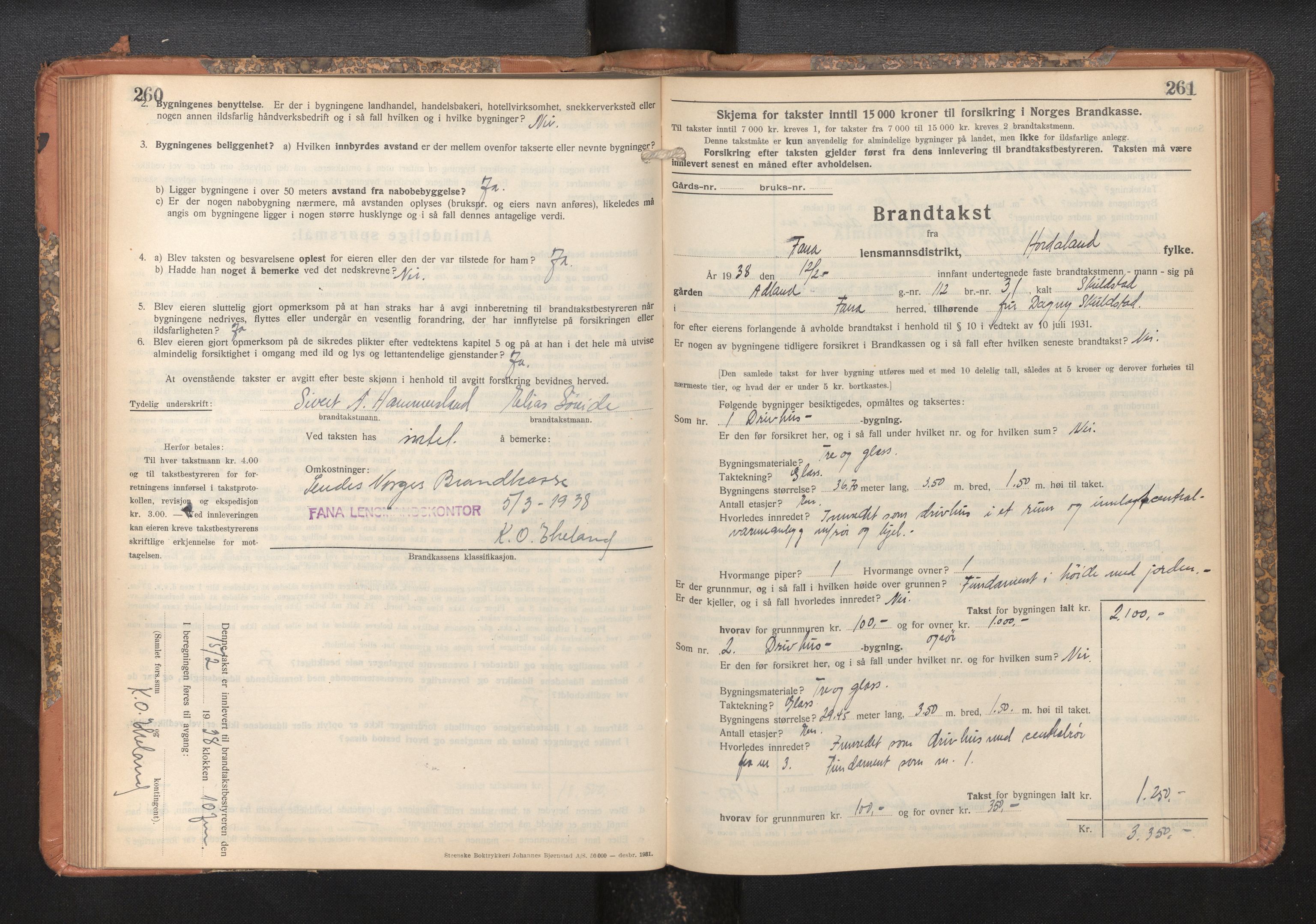 Lensmannen i Fana, AV/SAB-A-31801/0012/L0024: Branntakstprotokoll skjematakst, 1935-1948, s. 260-261