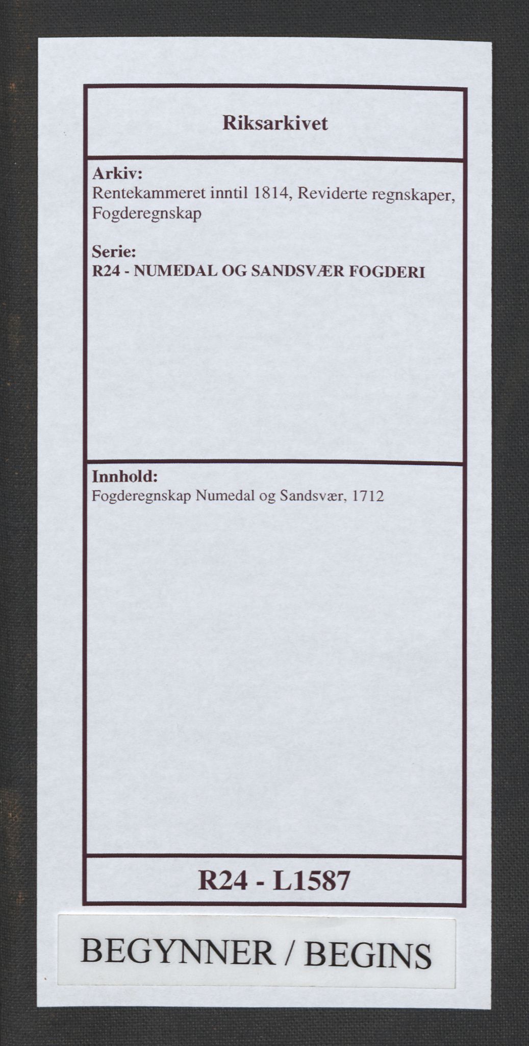 Rentekammeret inntil 1814, Reviderte regnskaper, Fogderegnskap, AV/RA-EA-4092/R24/L1587: Fogderegnskap Numedal og Sandsvær, 1712, s. 1