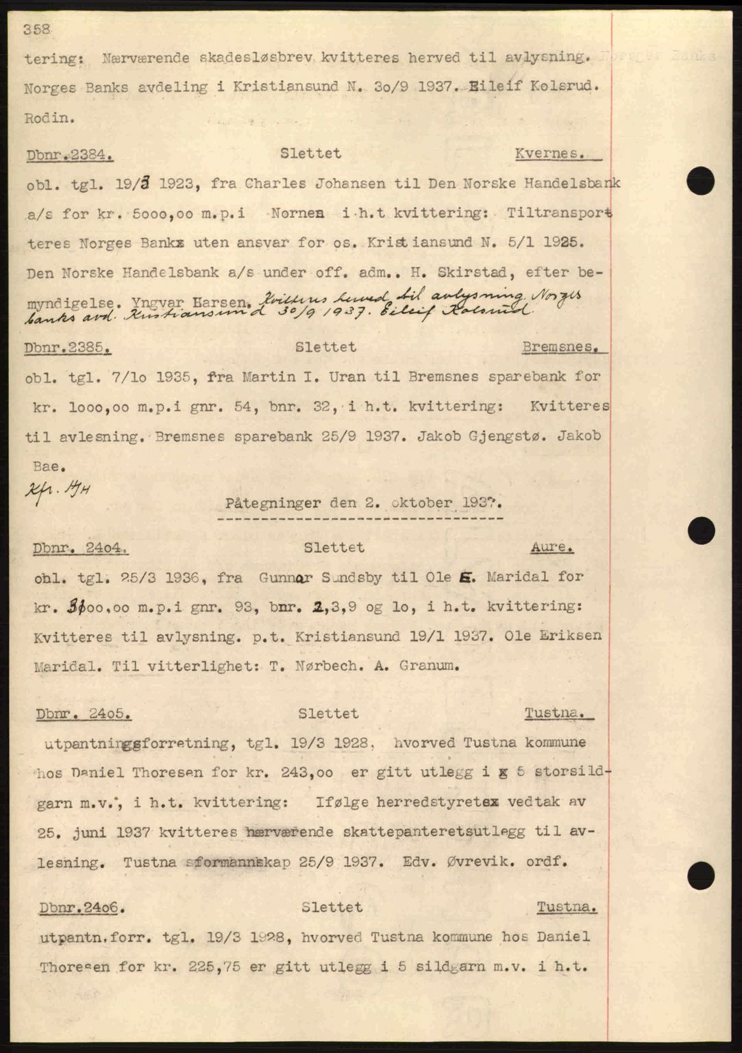 Nordmøre sorenskriveri, SAT/A-4132/1/2/2Ca: Pantebok nr. C80, 1936-1939, Dagboknr: 2384/1937