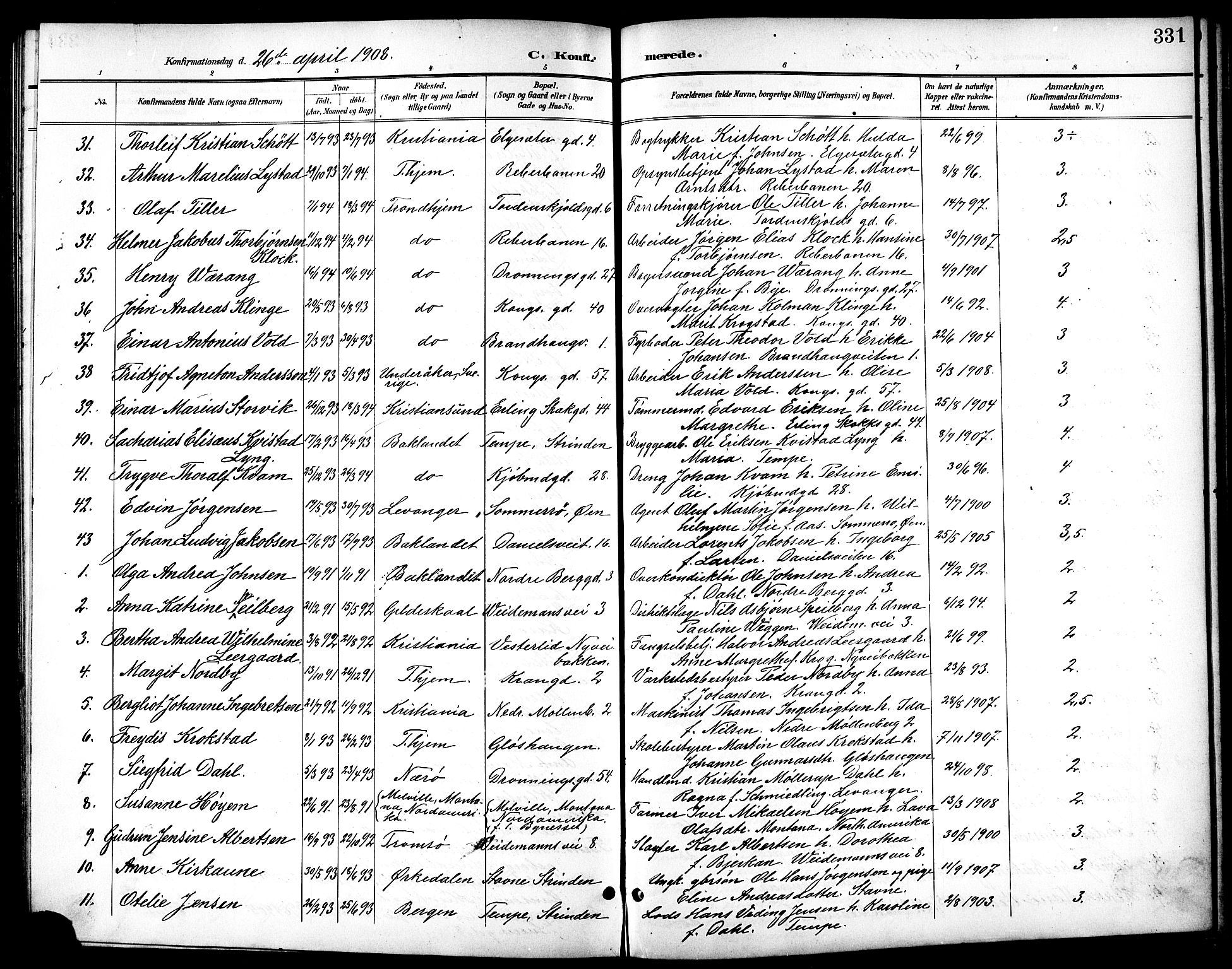 Ministerialprotokoller, klokkerbøker og fødselsregistre - Sør-Trøndelag, SAT/A-1456/601/L0094: Klokkerbok nr. 601C12, 1898-1911, s. 331