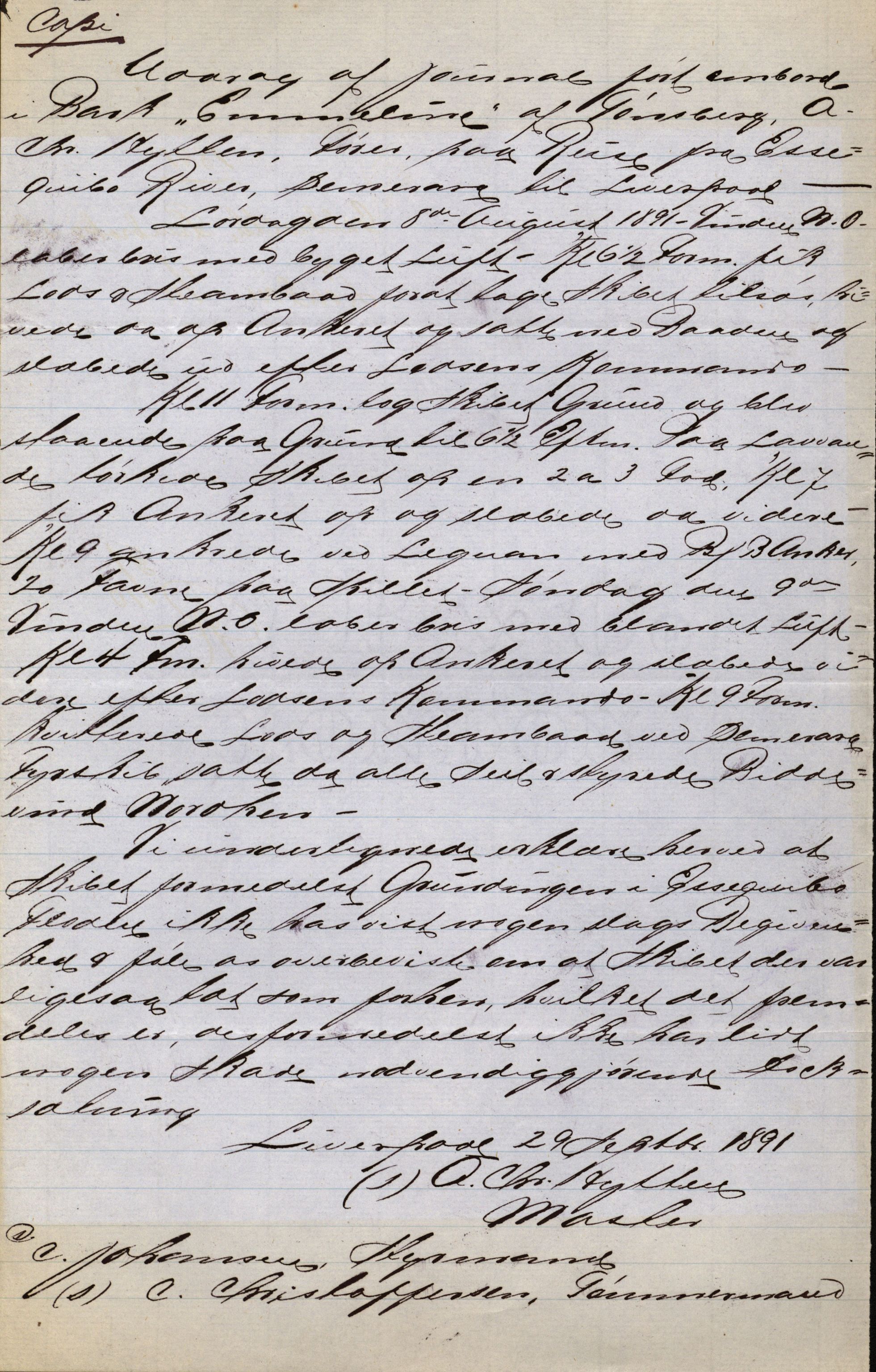 Pa 63 - Østlandske skibsassuranceforening, VEMU/A-1079/G/Ga/L0027/0008: Havaridokumenter / Minnie, Esmeralda, Emil, Emmeline, 1891, s. 46