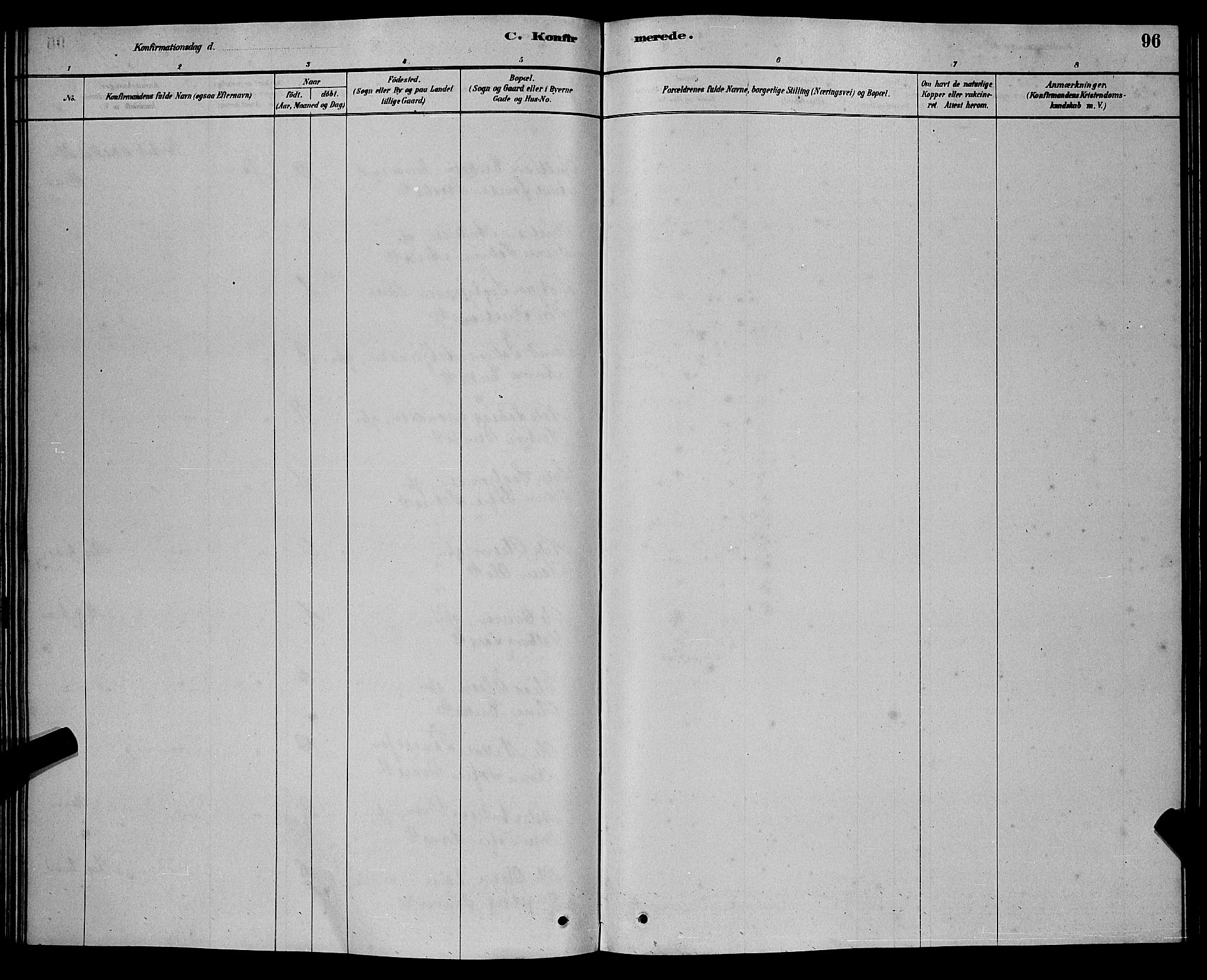 Bakke sokneprestkontor, AV/SAK-1111-0002/F/Fb/Fba/L0002: Klokkerbok nr. B 2, 1879-1893, s. 96