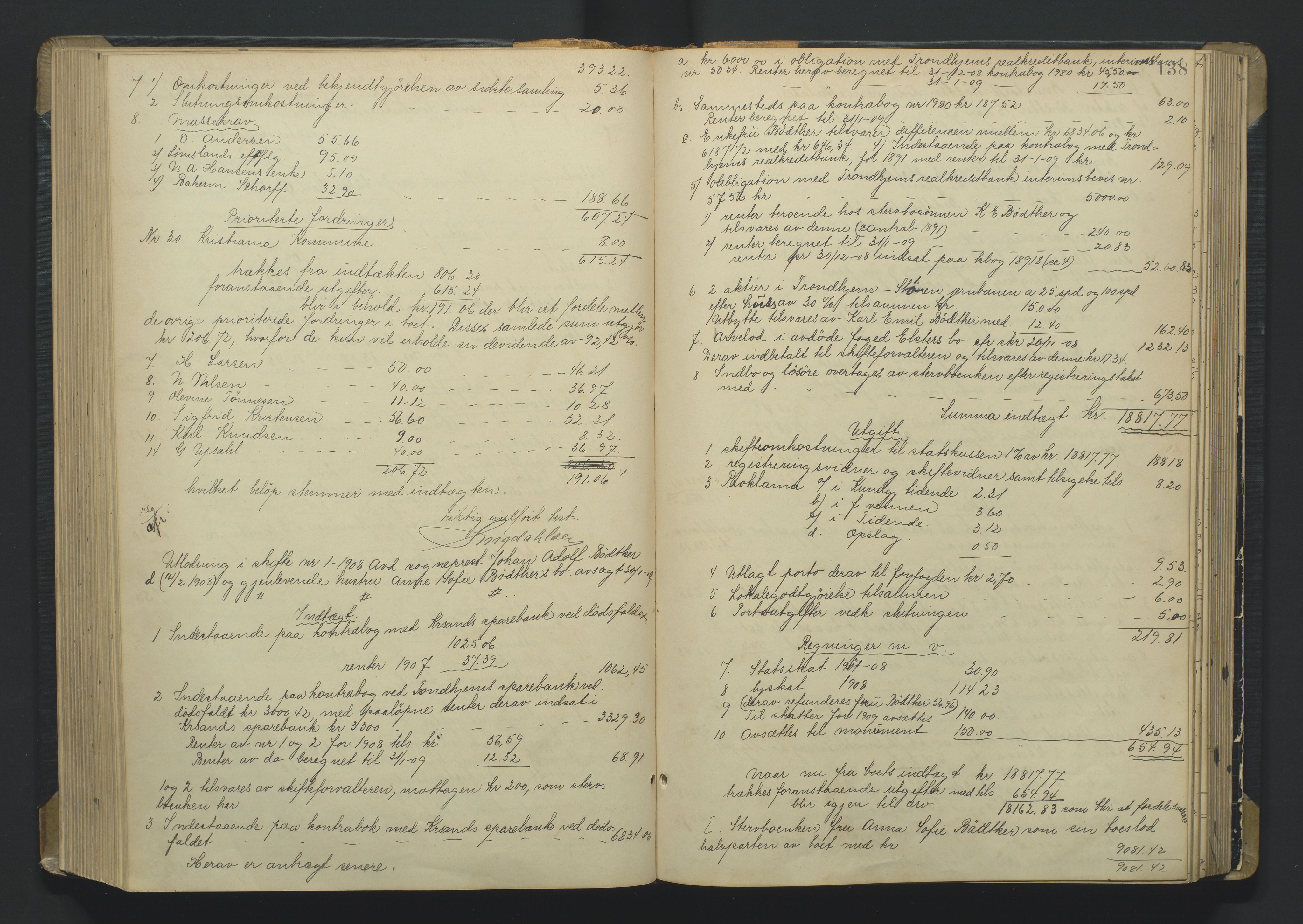 Kristiansand byrett, AV/SAK-1223-0001/H/Hc/L0060: Skifteutlodningsprotokoll nr. 6, med register, 1903-1916, s. 138