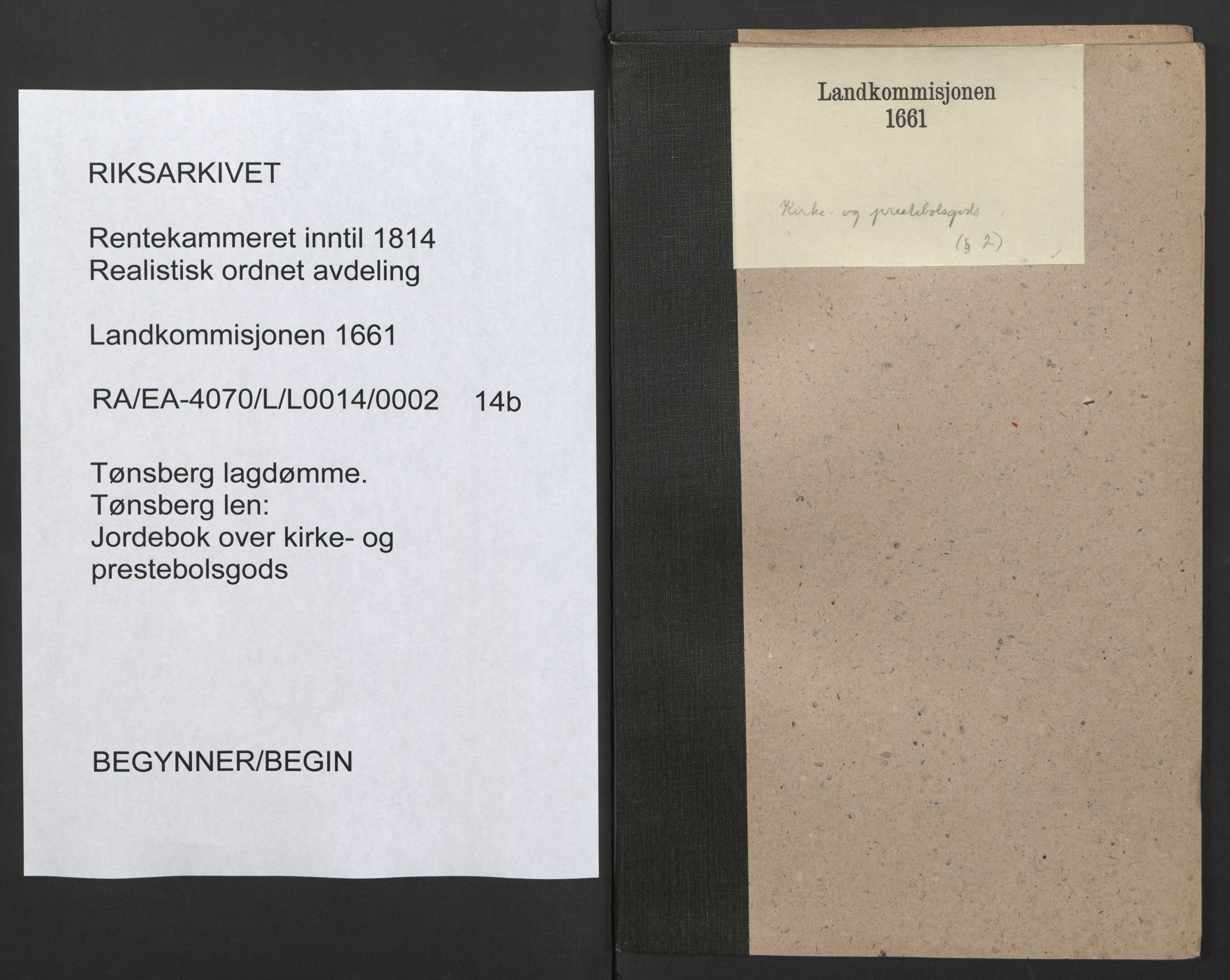 Rentekammeret inntil 1814, Realistisk ordnet avdeling, RA/EA-4070/L/L0014/0002: Tønsberg lagdømme. Tønsberg len: / Jordebok over kirke- og prestebolsgods, 1661