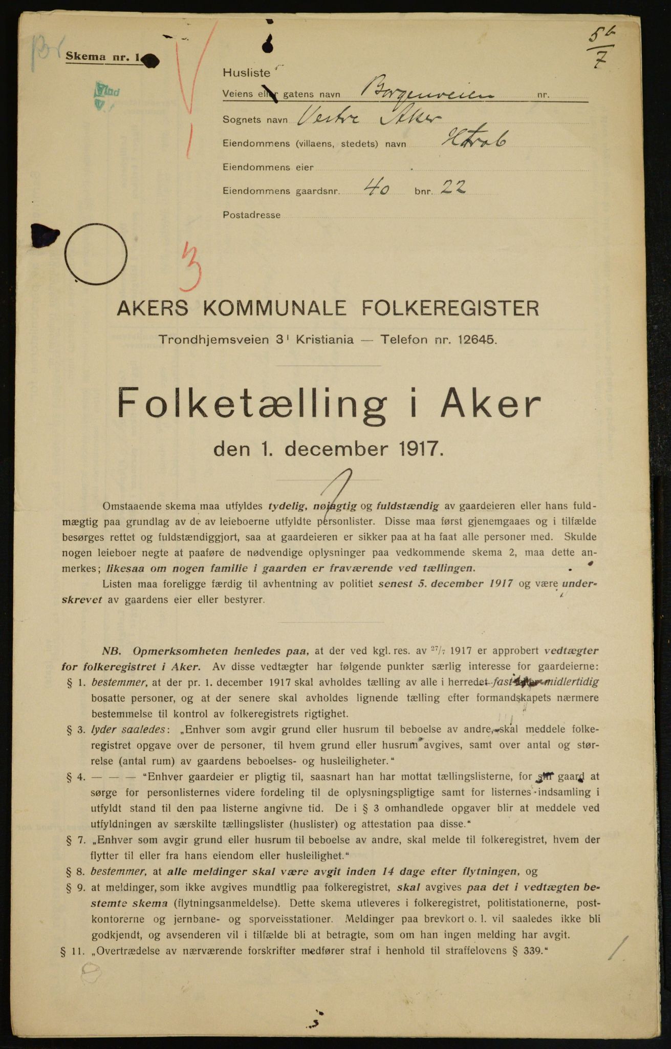 OBA, Kommunal folketelling 1.12.1917 for Aker, 1917, s. 8832