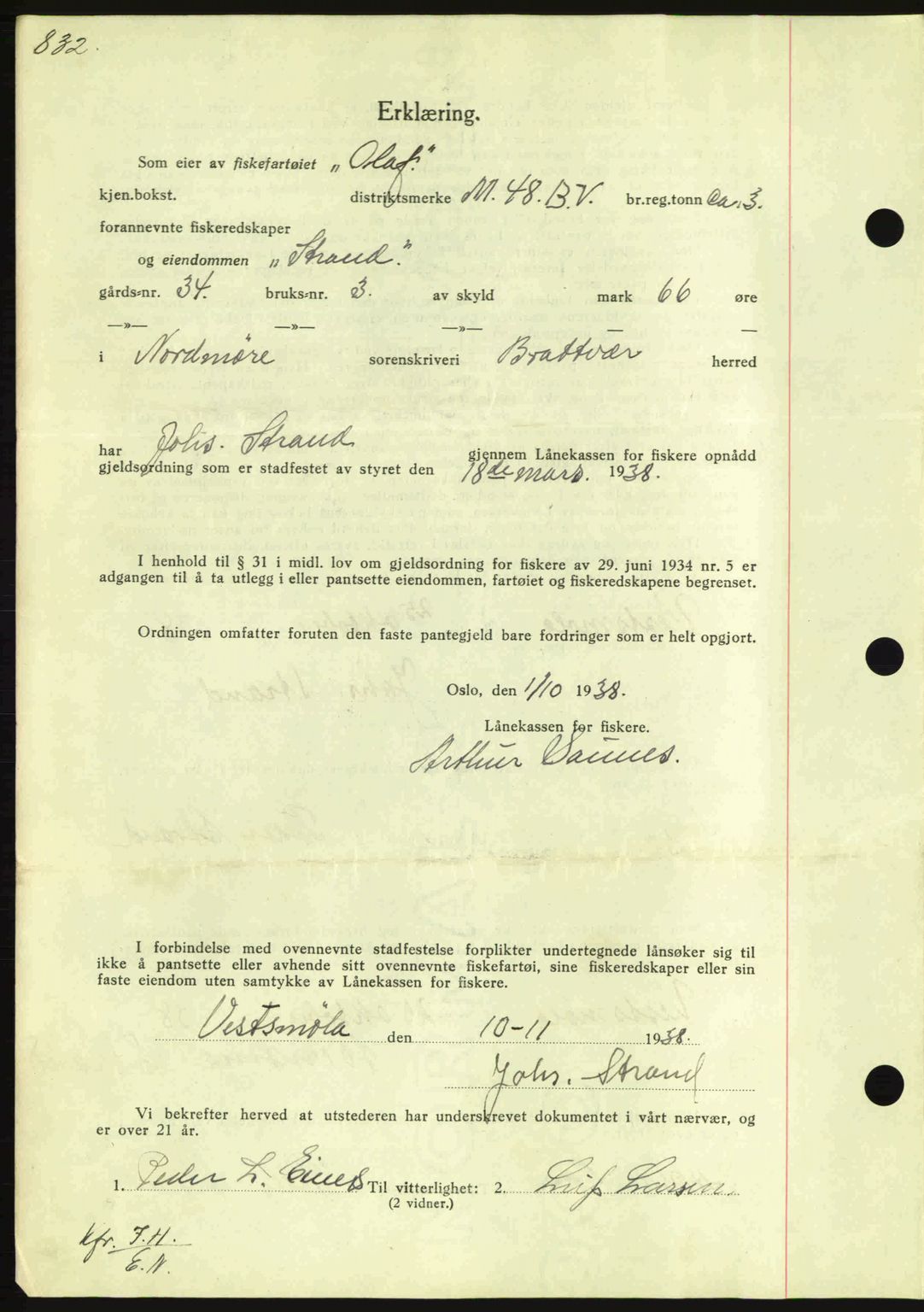 Nordmøre sorenskriveri, SAT/A-4132/1/2/2Ca: Pantebok nr. B84, 1938-1939, Dagboknr: 516/1939