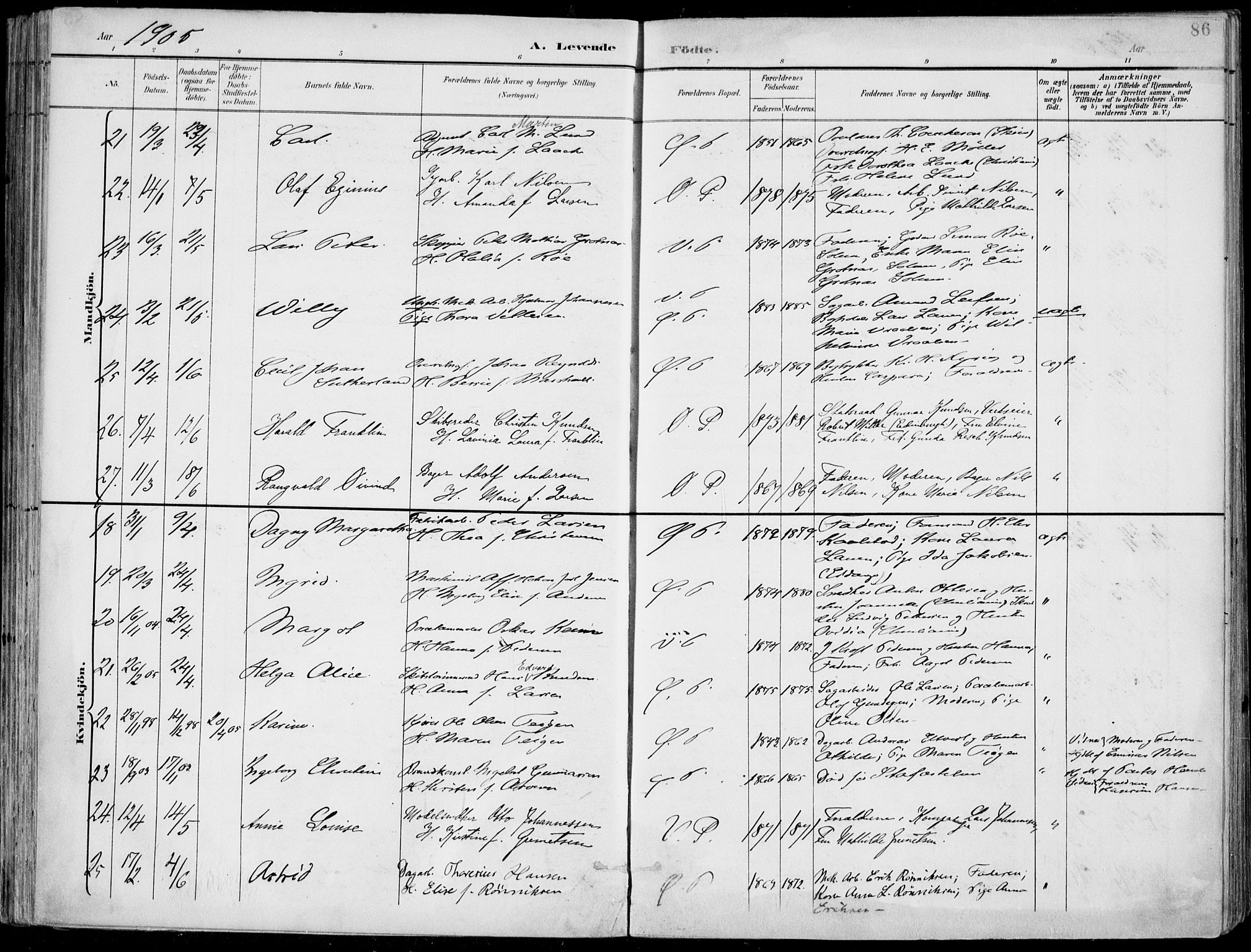 Porsgrunn kirkebøker , AV/SAKO-A-104/F/Fa/L0010: Ministerialbok nr. 10, 1895-1919, s. 86