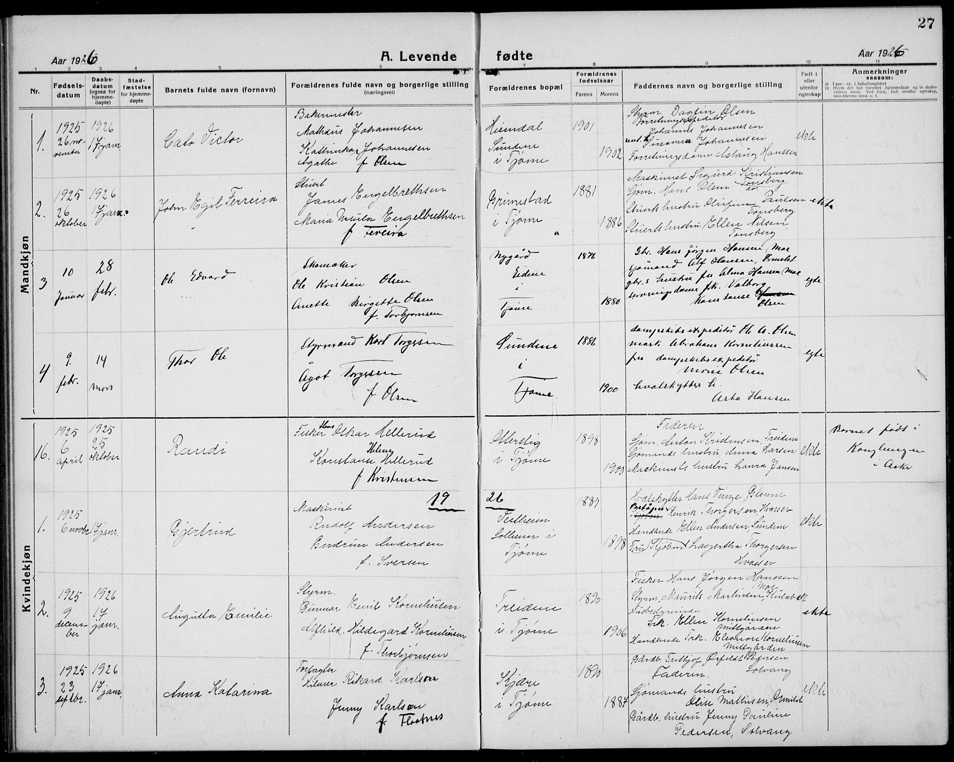 Tjøme kirkebøker, AV/SAKO-A-328/G/Ga/L0003: Klokkerbok nr. I 3, 1921-1935, s. 27