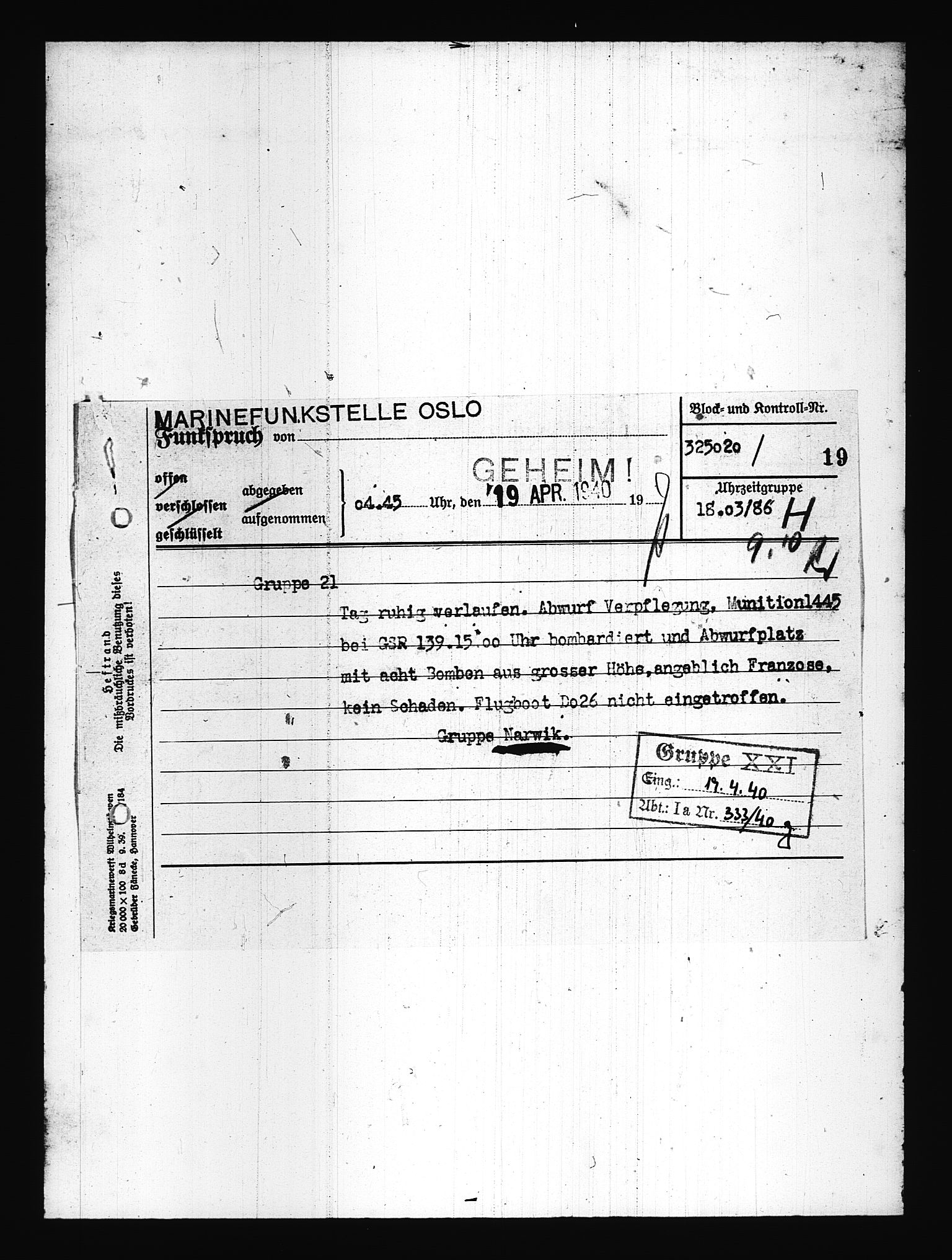 Documents Section, AV/RA-RAFA-2200/V/L0076: Amerikansk mikrofilm "Captured German Documents".
Box No. 715.  FKA jnr. 619/1954., 1940, s. 637