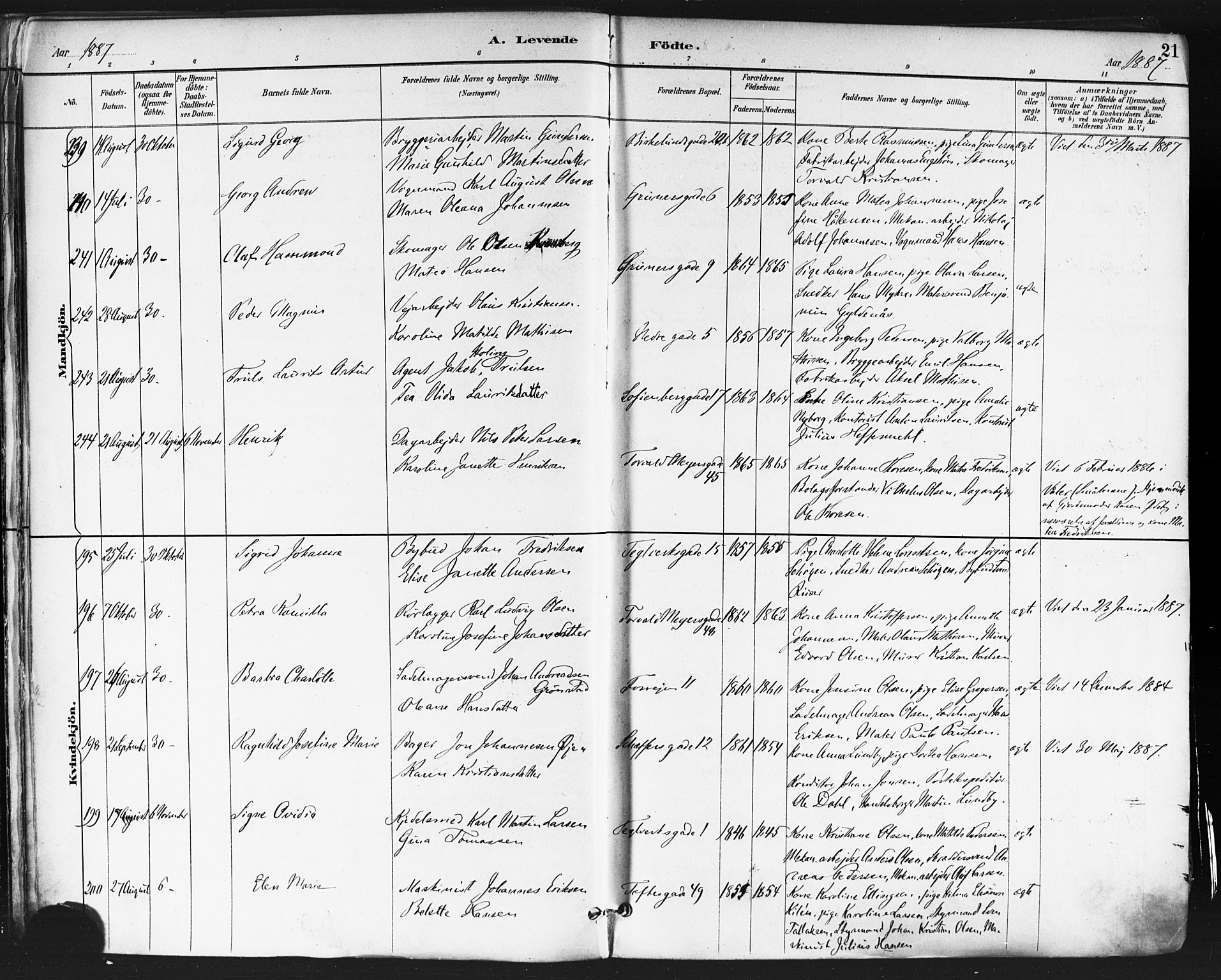 Paulus prestekontor Kirkebøker, AV/SAO-A-10871/F/Fa/L0013: Ministerialbok nr. 13, 1887-1894, s. 21