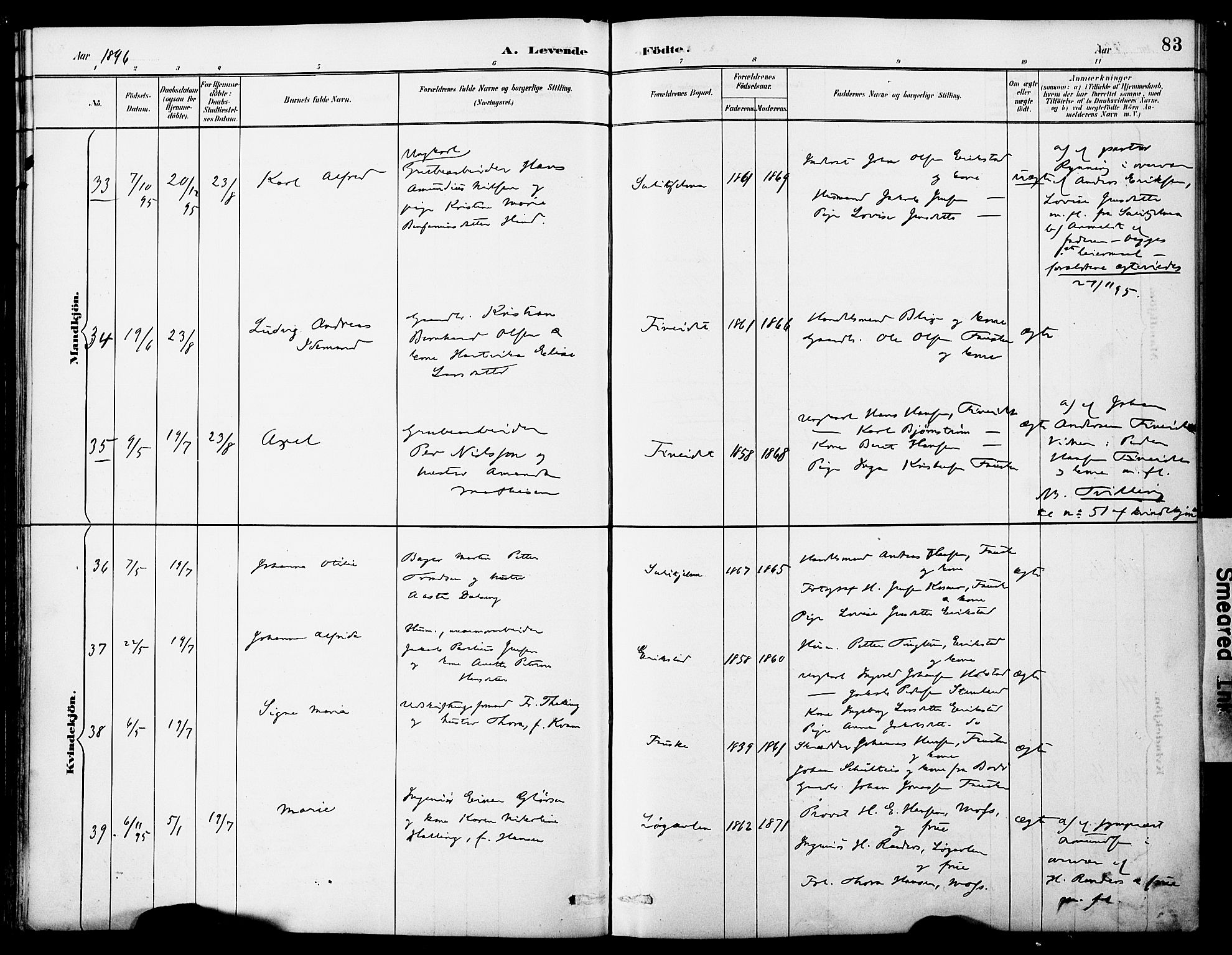 Ministerialprotokoller, klokkerbøker og fødselsregistre - Nordland, AV/SAT-A-1459/849/L0690: Ministerialbok nr. 849A02, 1890-1897, s. 83