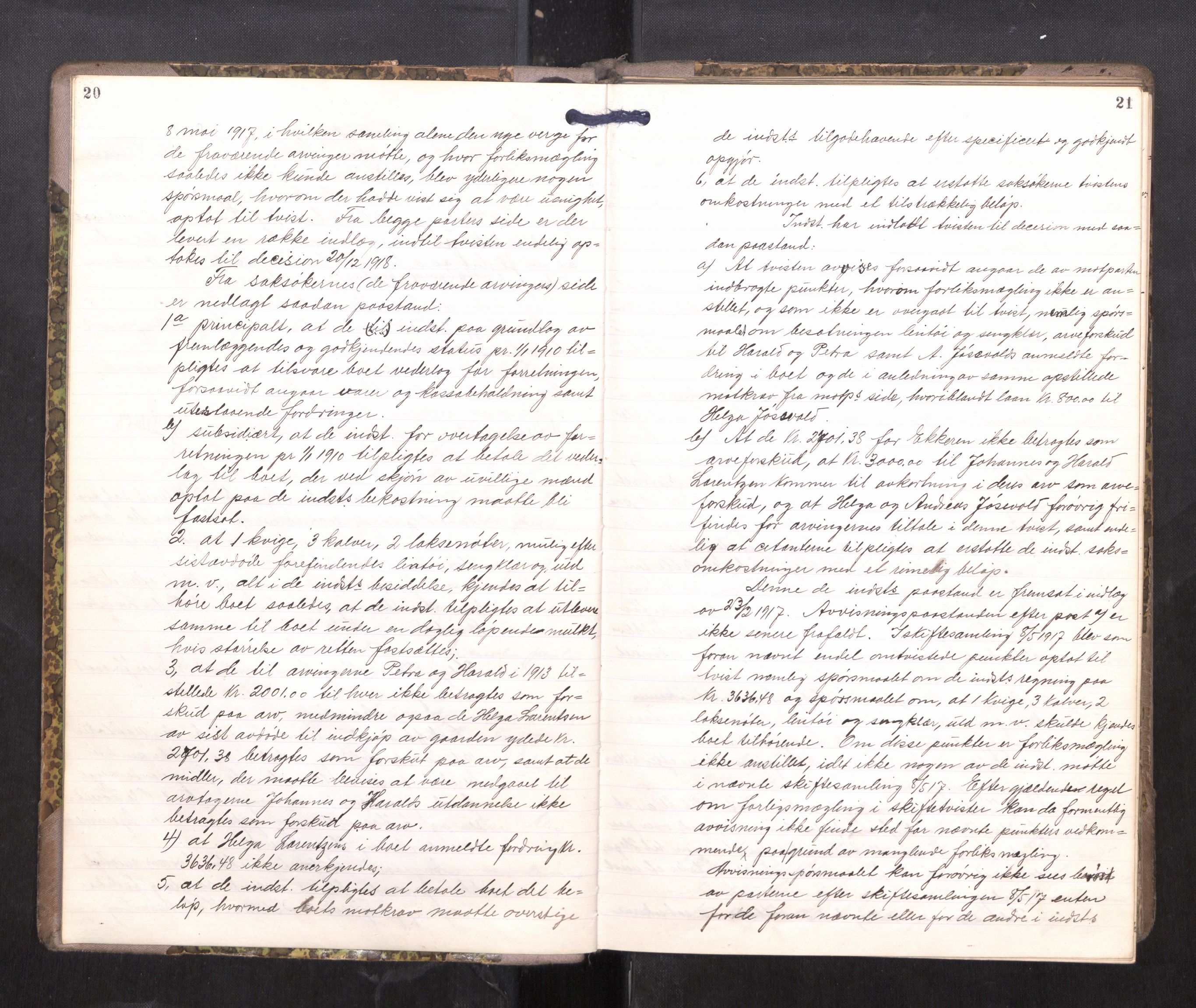 Rana sorenskriveri , AV/SAT-A-1108/1/3/3B/L0011: Skiftebehandlingsprotokoll, 1918-1922, s. 20-21