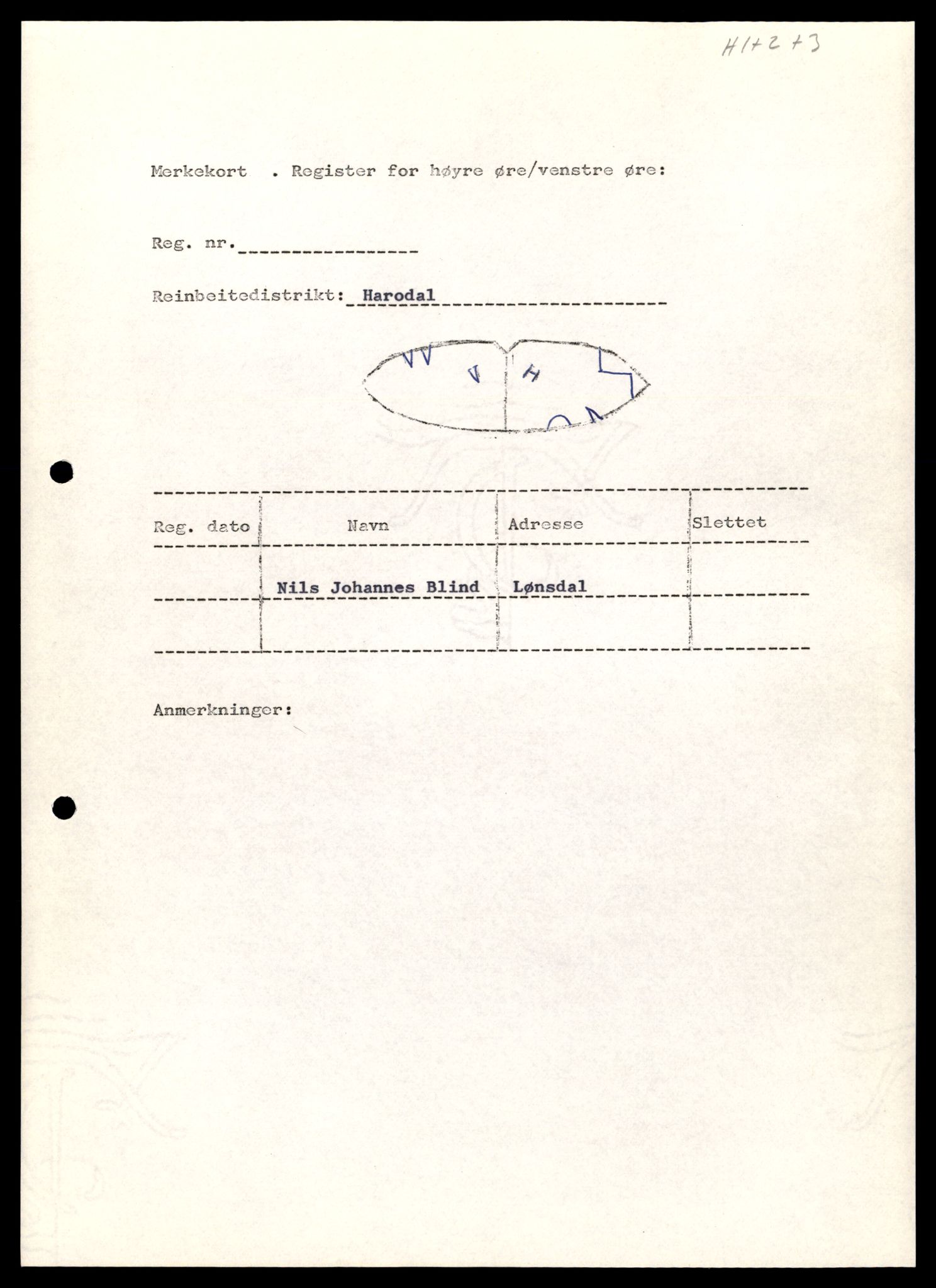 Reindriftsforvaltningen Nordland, AV/SAT-A-5309/D/Dc/L0502/0007: Korrespondanse ordnet etter arkivnøkkel / Reinmerkeregister, 1990-2001, s. 447