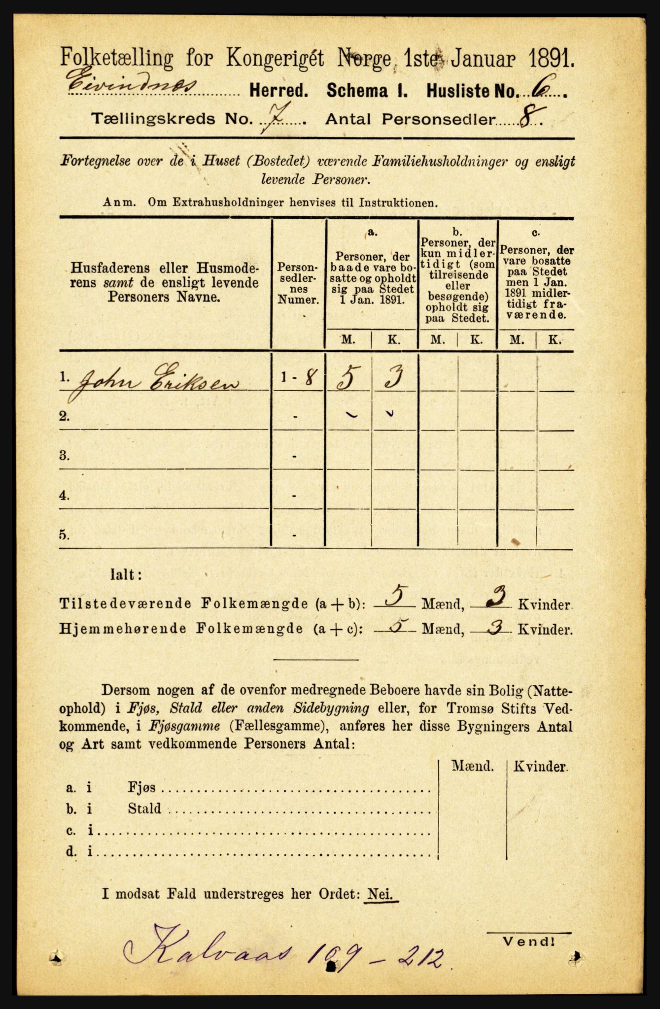 RA, Folketelling 1891 for 1853 Evenes herred, 1891, s. 2127