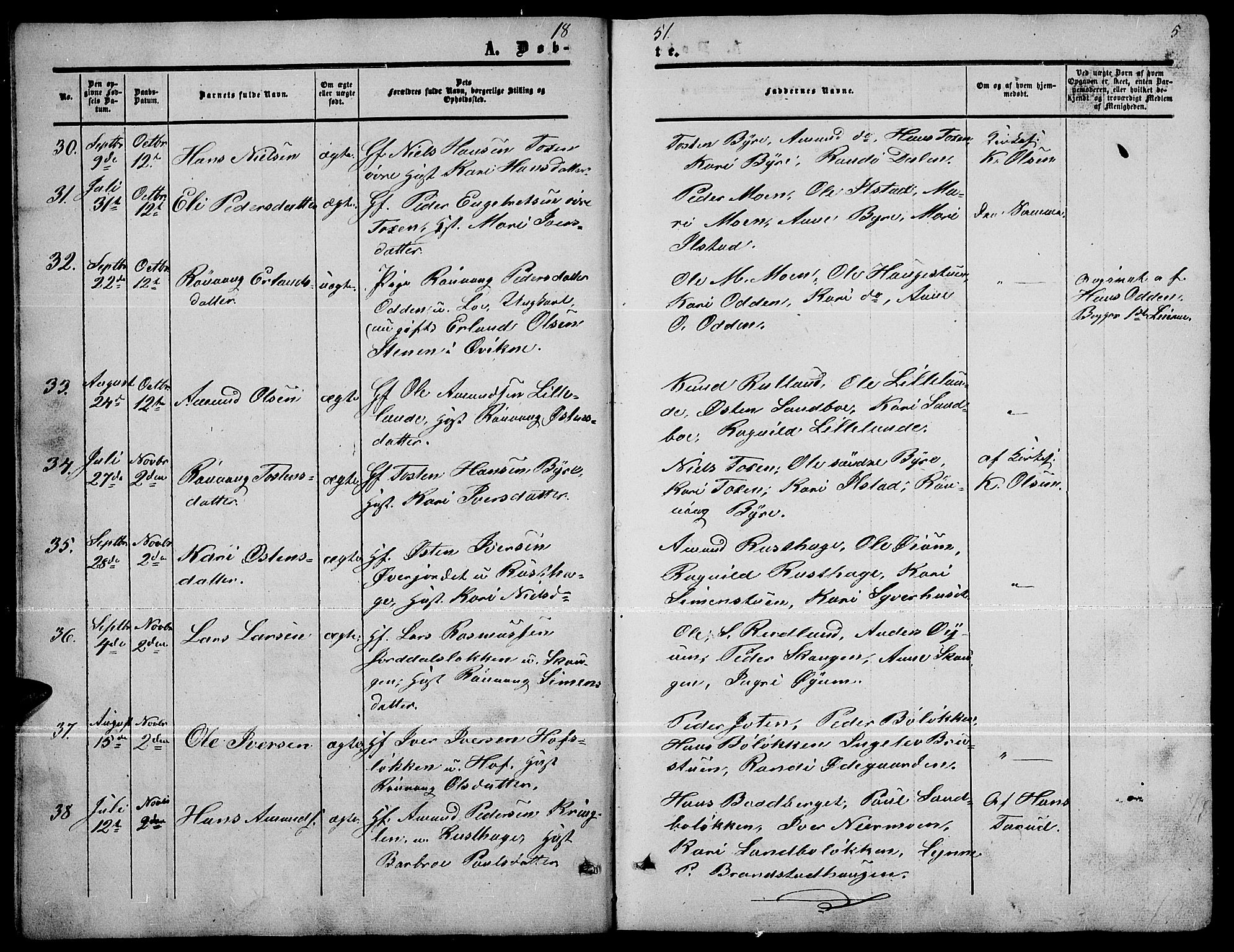 Nord-Fron prestekontor, AV/SAH-PREST-080/H/Ha/Hab/L0001: Klokkerbok nr. 1, 1851-1883, s. 5