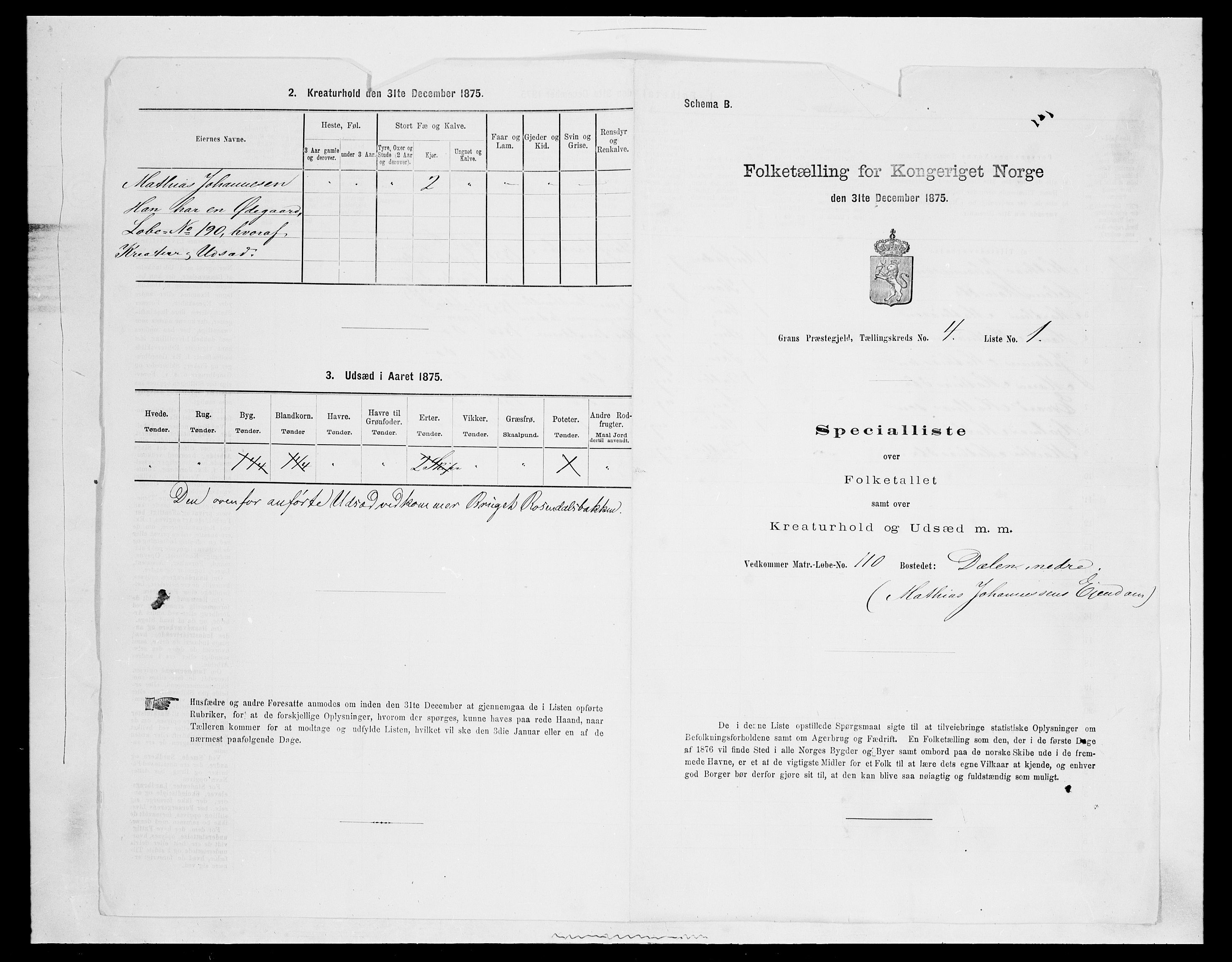 SAH, Folketelling 1875 for 0534P Gran prestegjeld, 1875, s. 545