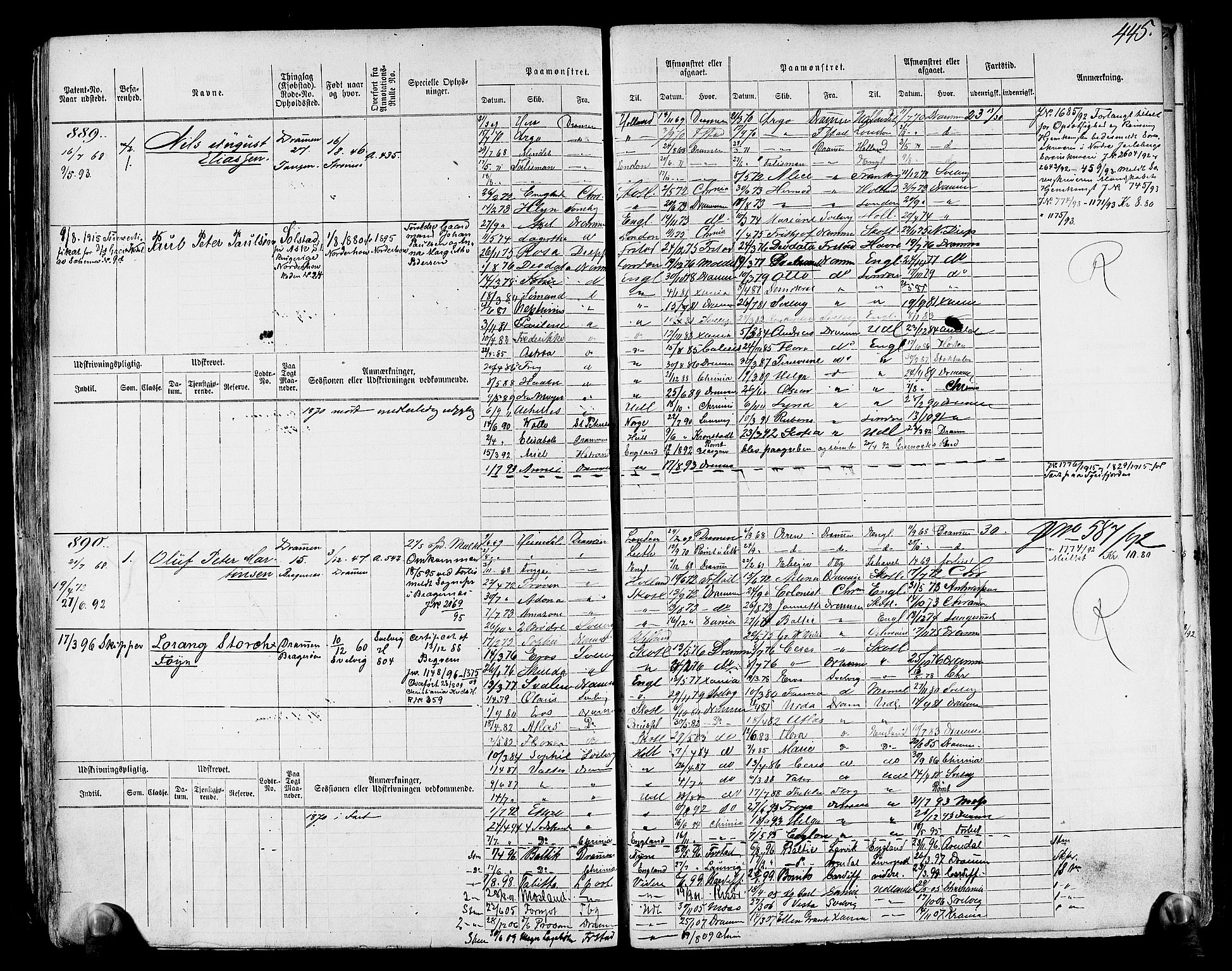 Drammen innrulleringsdistrikt, SAKO/A-781/F/Fc/L0001: Hovedrulle, 1868, s. 453