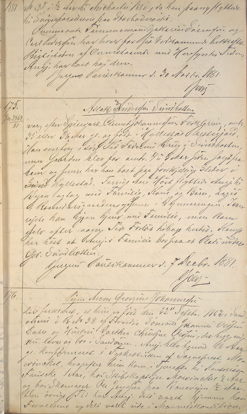 Bergen politikammer / politidistrikt, AV/SAB-A-60401/I/Ic, 1881-1884