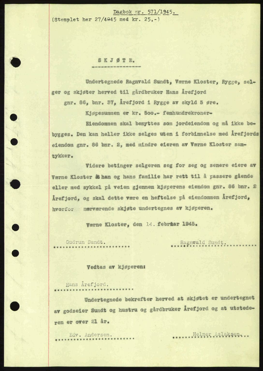 Moss sorenskriveri, SAO/A-10168: Pantebok nr. A13, 1944-1945, Dagboknr: 571/1945