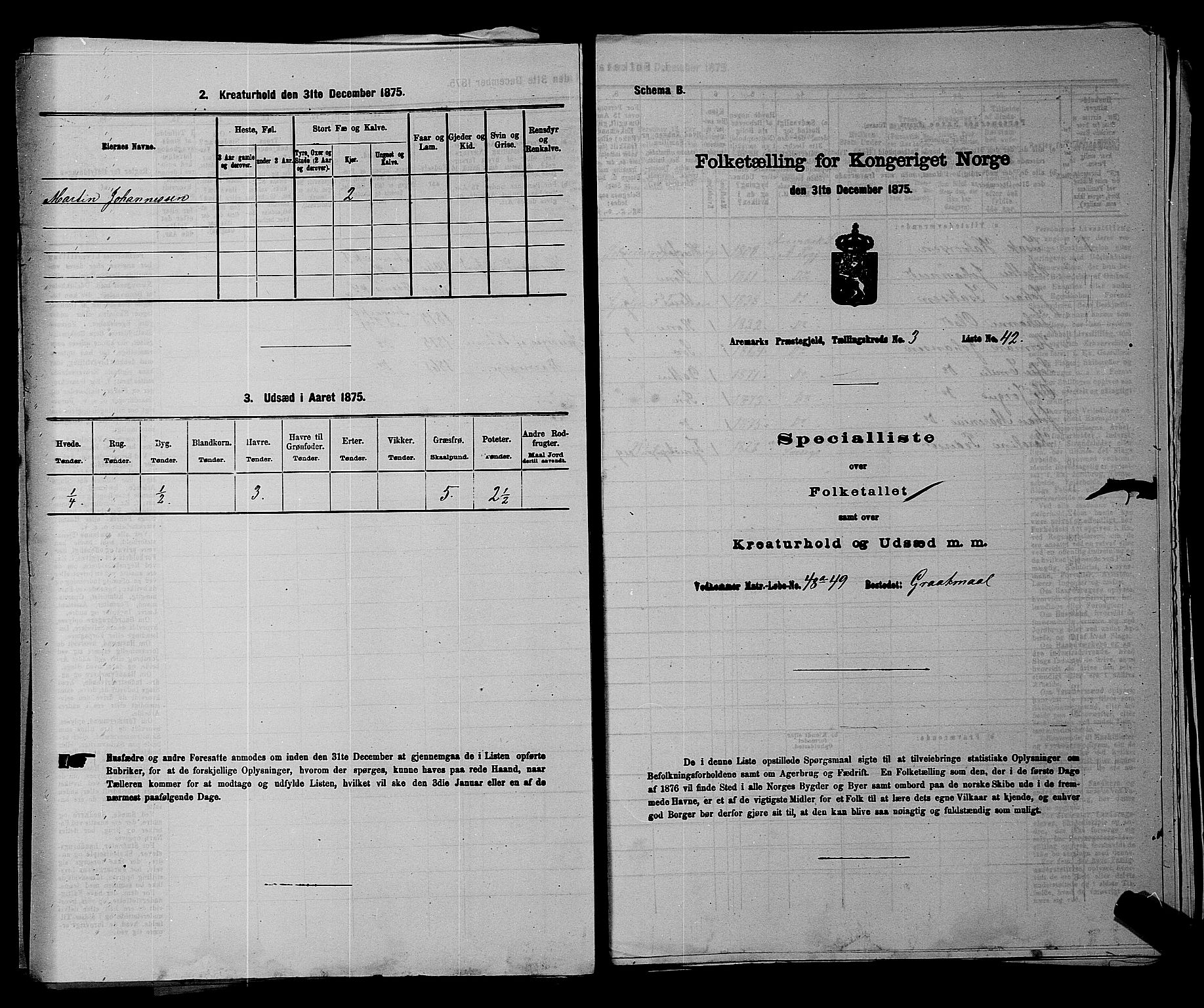 RA, Folketelling 1875 for 0118P Aremark prestegjeld, 1875, s. 461