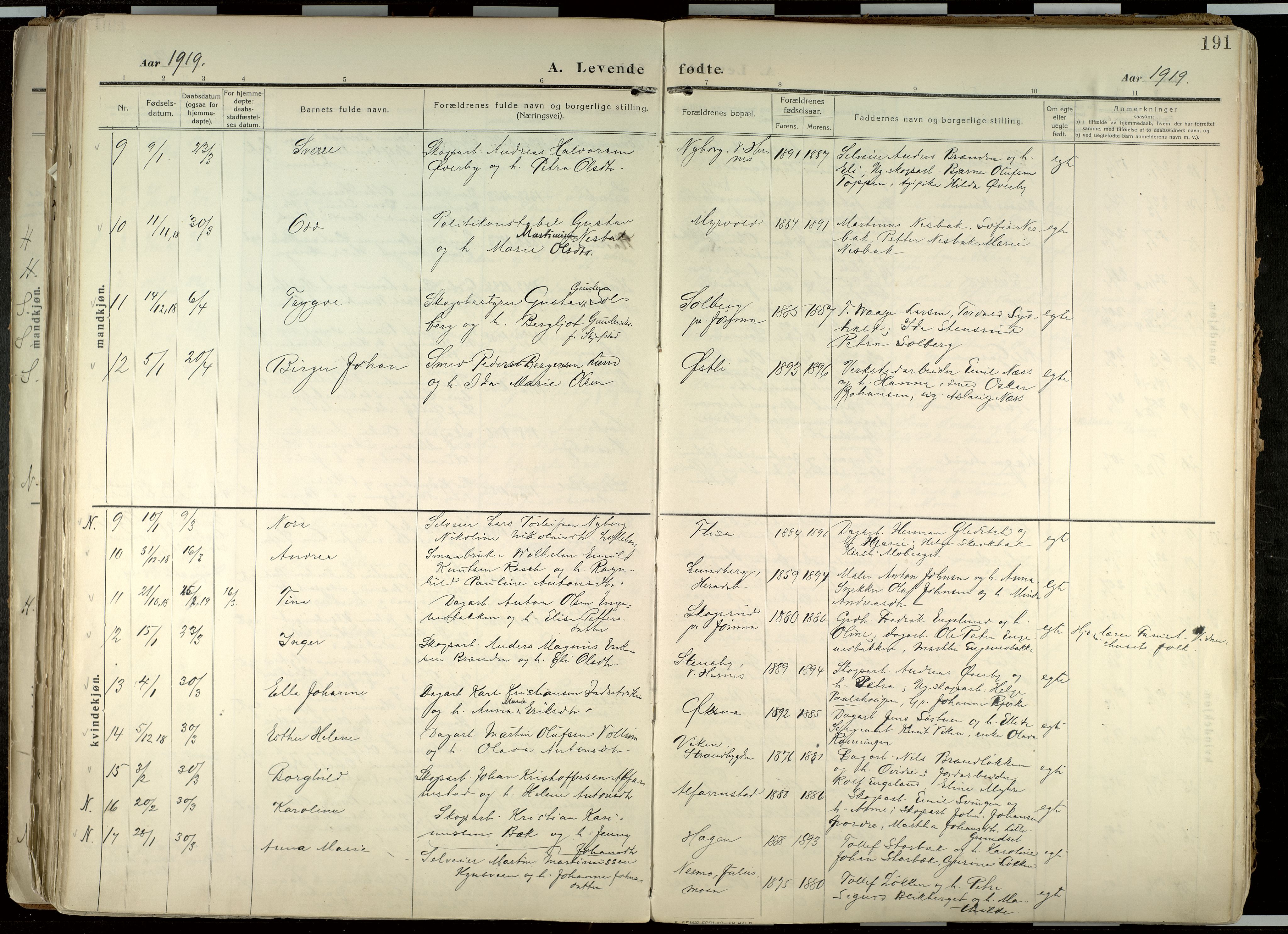 Elverum prestekontor, AV/SAH-PREST-044/H/Ha/Haa/L0020: Ministerialbok nr. 20, 1909-1921, s. 191