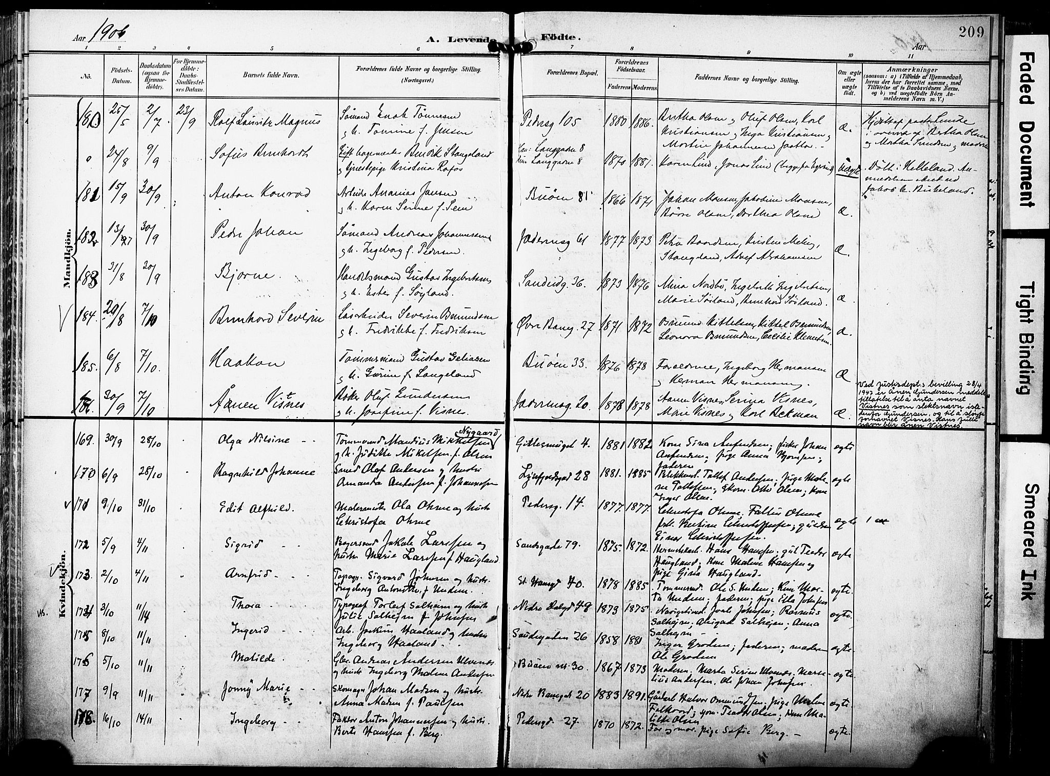 St. Johannes sokneprestkontor, AV/SAST-A-101814/001/30/30BA/L0007: Ministerialbok nr. A 7, 1900-1910, s. 209