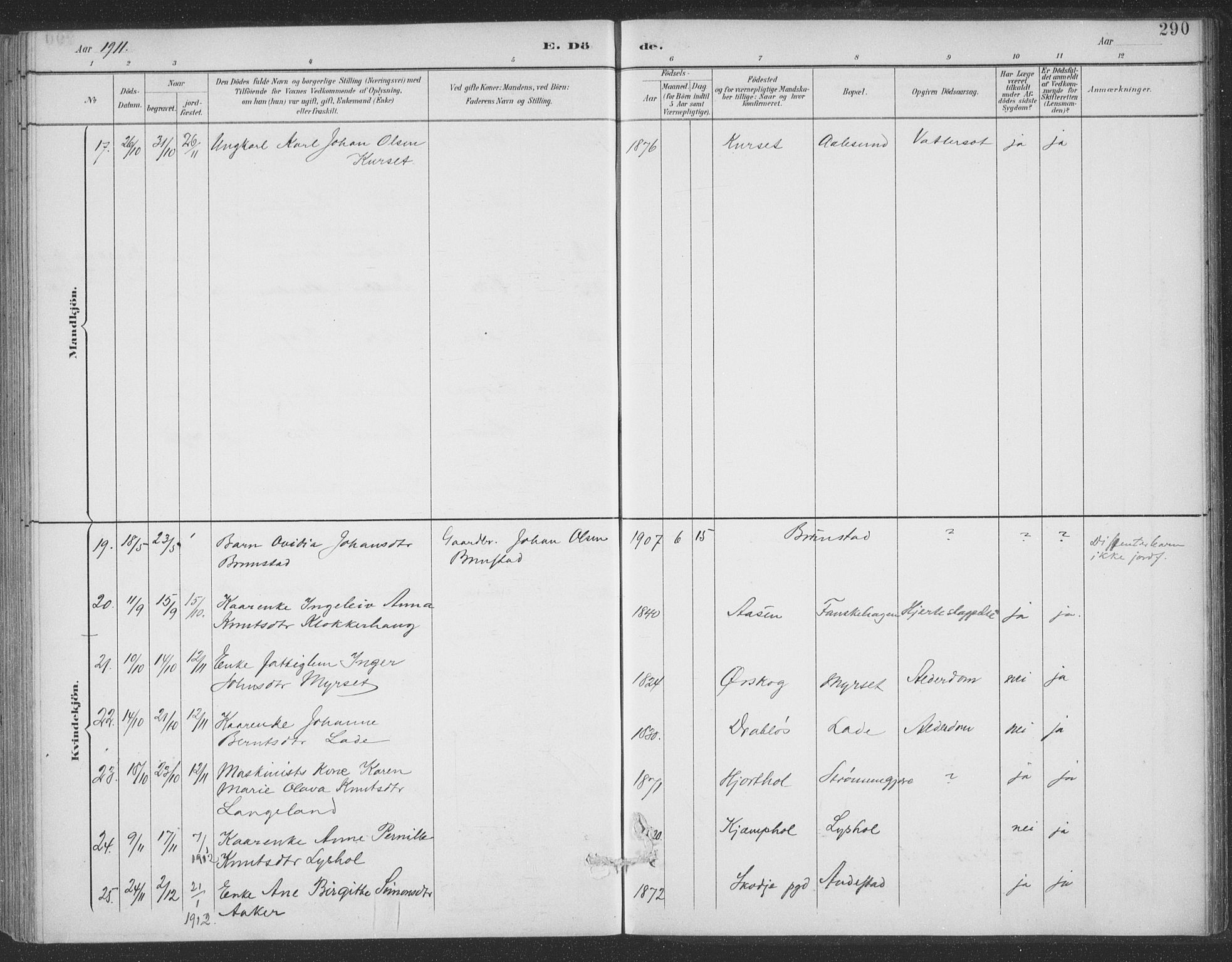 Ministerialprotokoller, klokkerbøker og fødselsregistre - Møre og Romsdal, AV/SAT-A-1454/523/L0335: Ministerialbok nr. 523A02, 1891-1911, s. 290