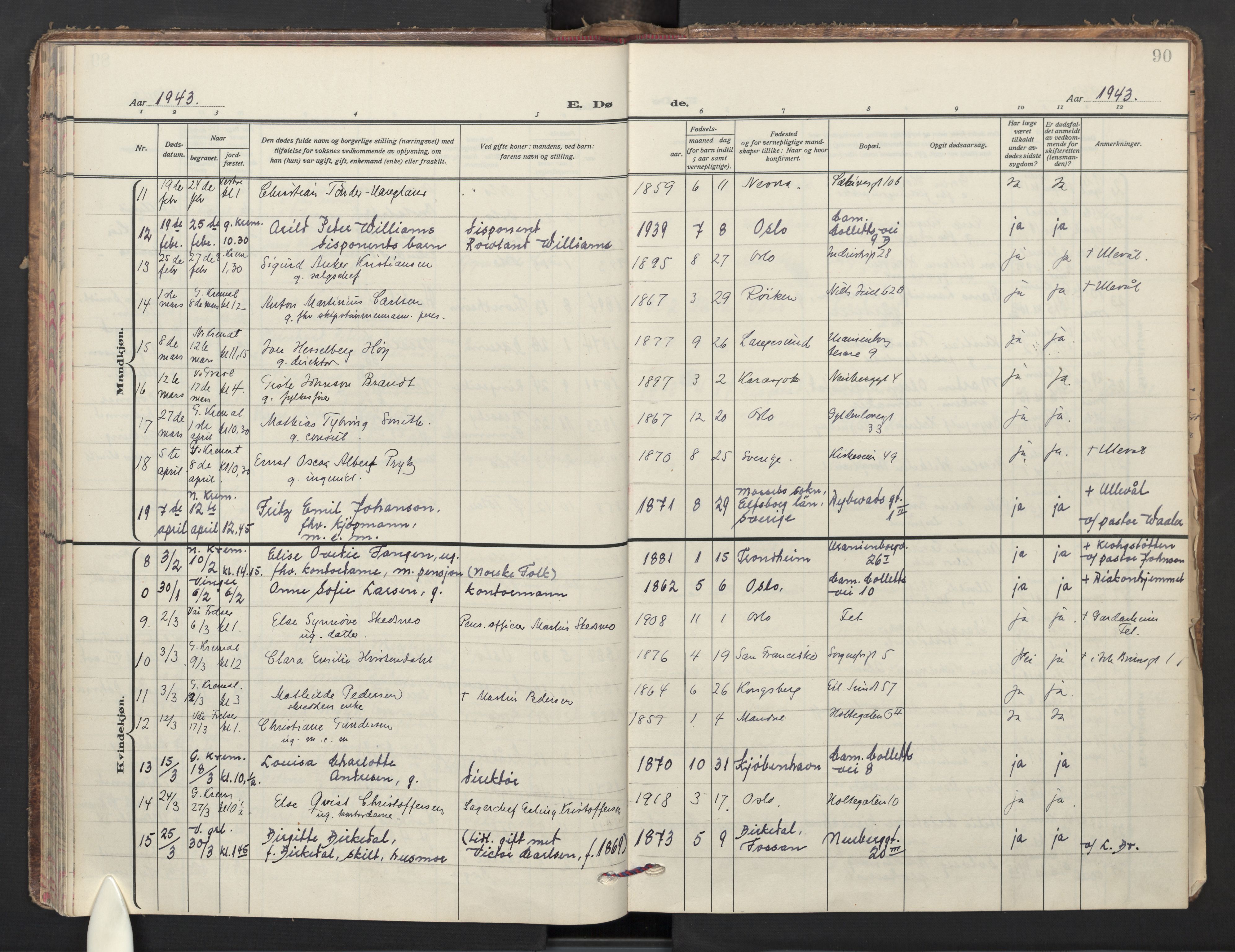 Uranienborg prestekontor Kirkebøker, AV/SAO-A-10877/F/Fa/L0018: Ministerialbok nr. I 18, 1936-1948, s. 90