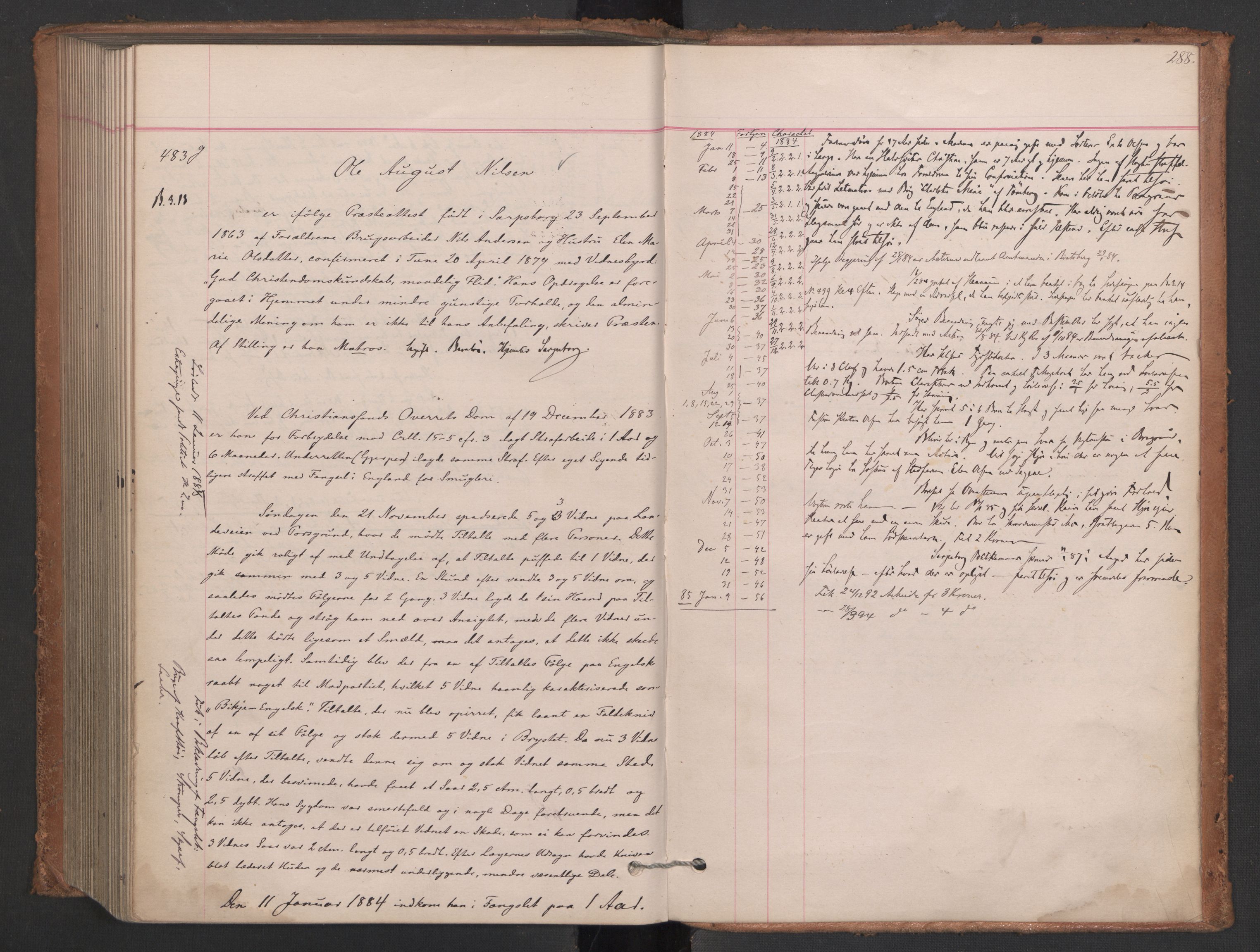 Botsfengslet, AV/RA-S-1539/D/Db/Dbb/L0021: 196g - 484g, 1882-1884, s. 288