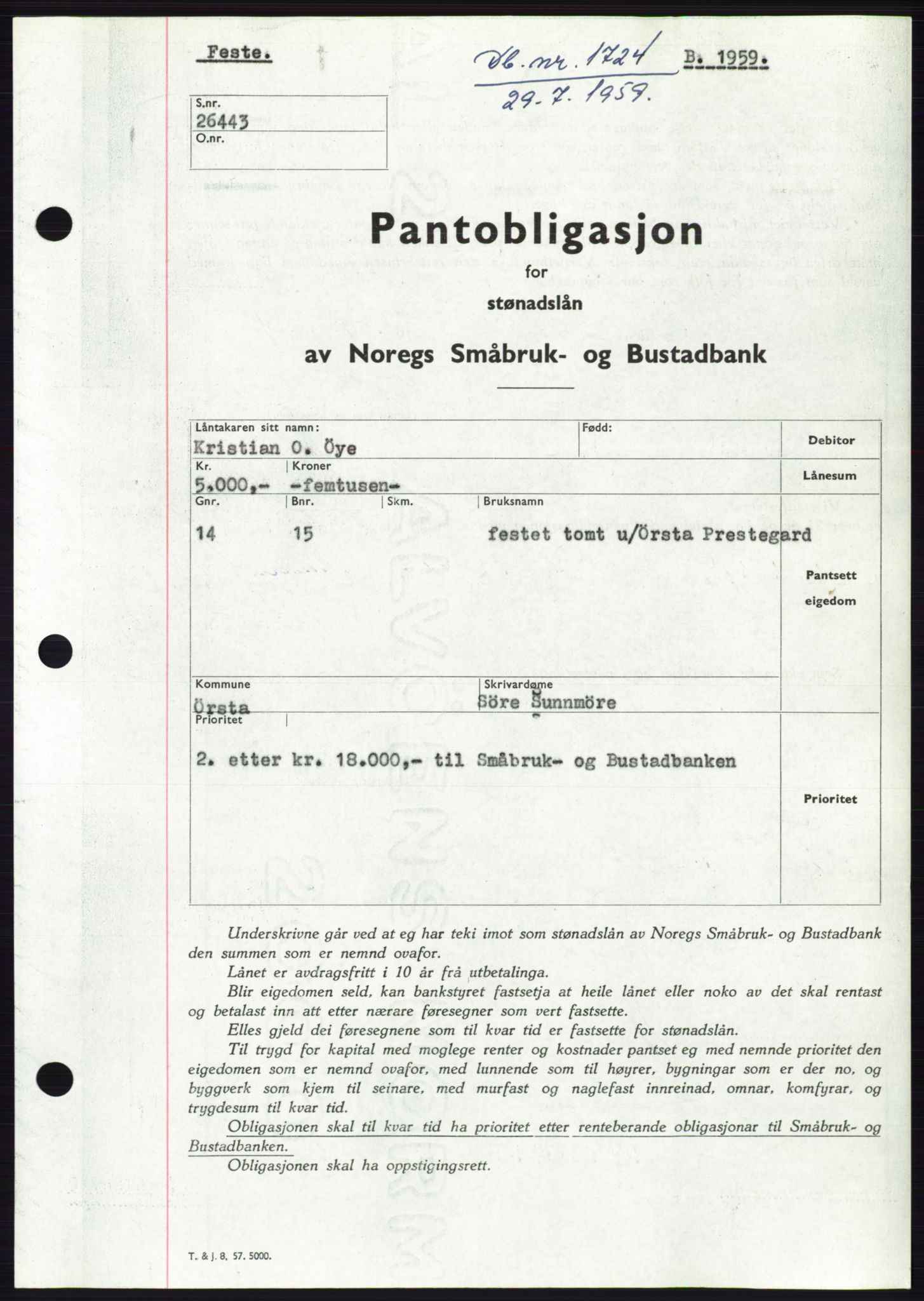 Søre Sunnmøre sorenskriveri, SAT/A-4122/1/2/2C/L0133: Pantebok nr. 21B, 1959-1959, Dagboknr: 1724/1959