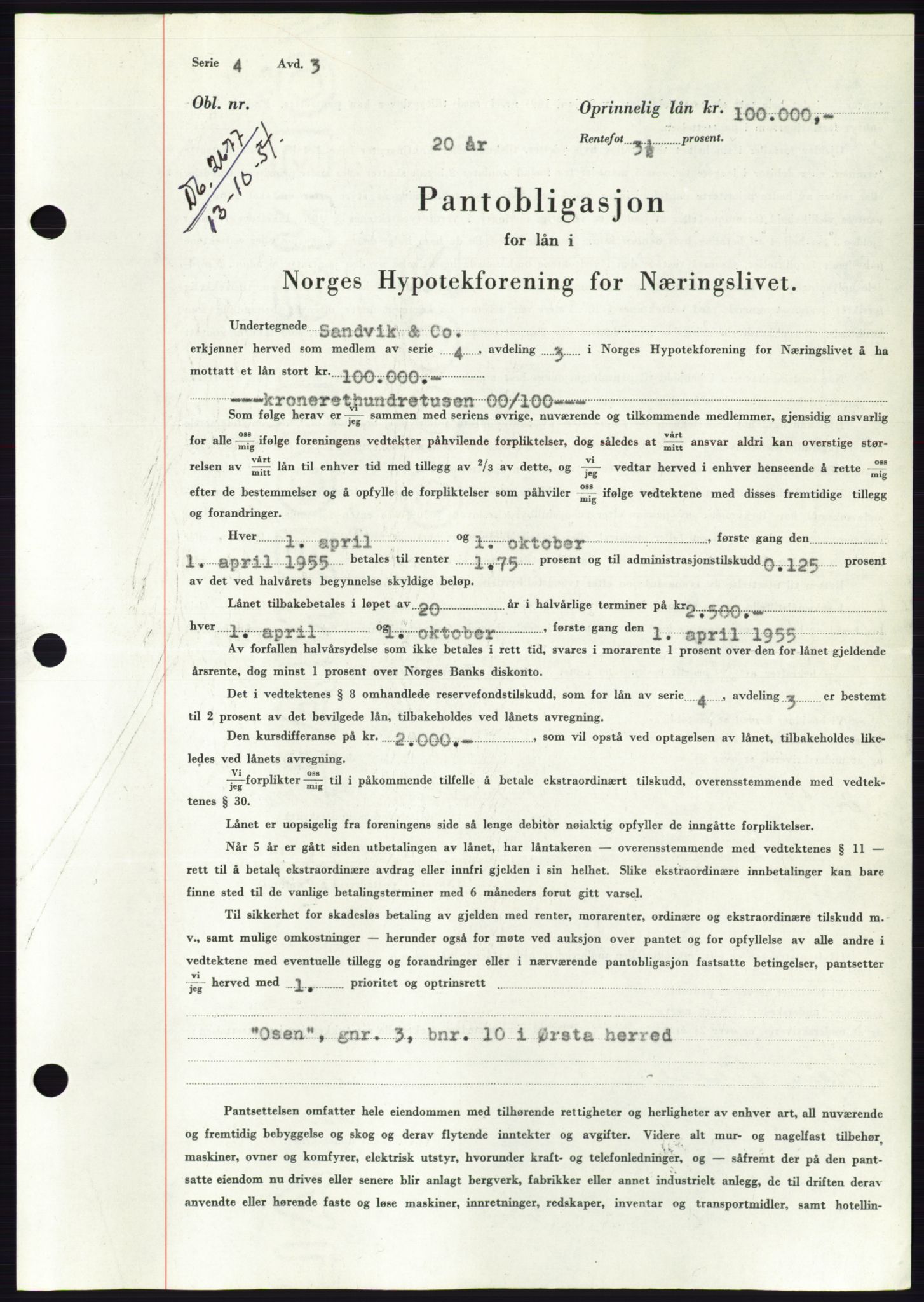 Søre Sunnmøre sorenskriveri, AV/SAT-A-4122/1/2/2C/L0126: Pantebok nr. 14B, 1954-1955, Dagboknr: 2677/1954