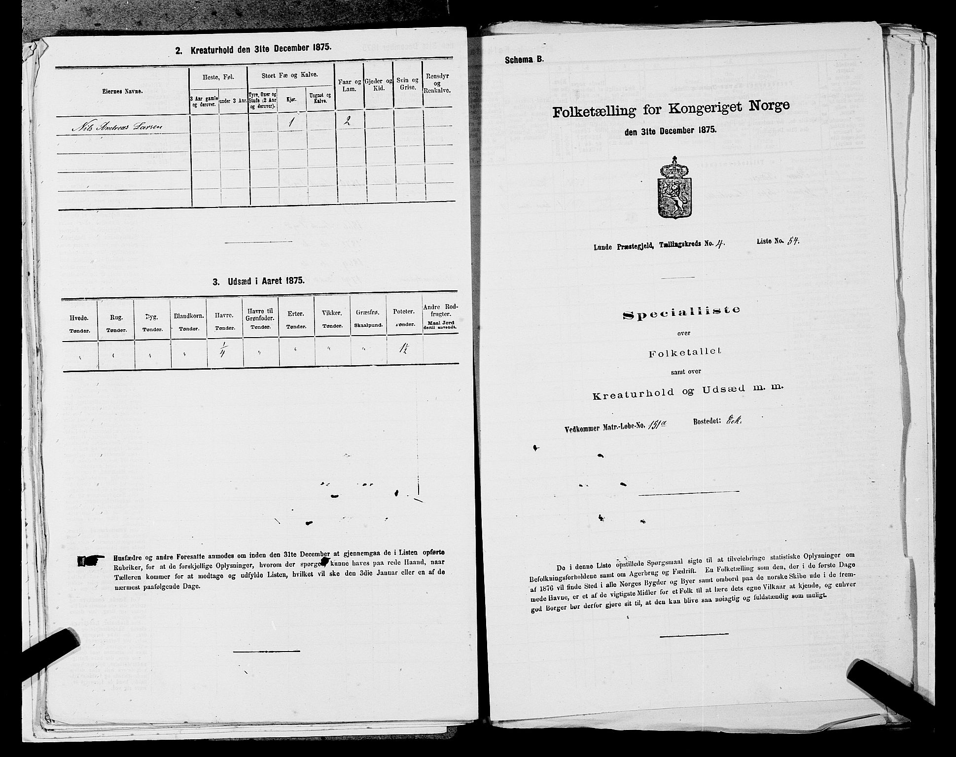 SAST, Folketelling 1875 for 1112P Lund prestegjeld, 1875, s. 440