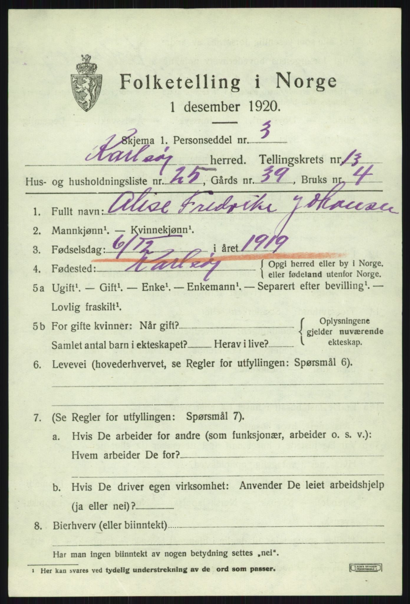 SATØ, Folketelling 1920 for 1936 Karlsøy herred, 1920, s. 4990