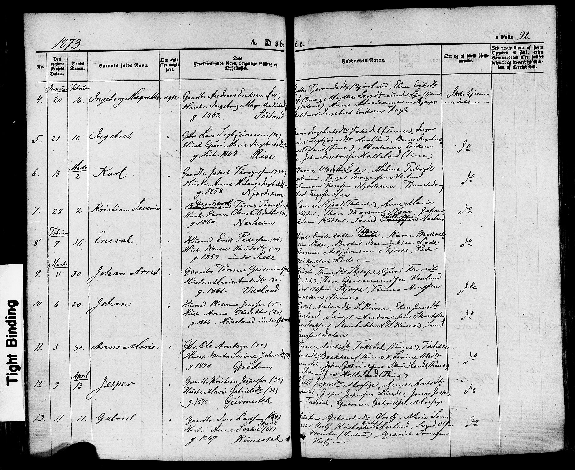 Hå sokneprestkontor, AV/SAST-A-101801/001/30BA/L0008: Ministerialbok nr. A 7, 1853-1878, s. 92
